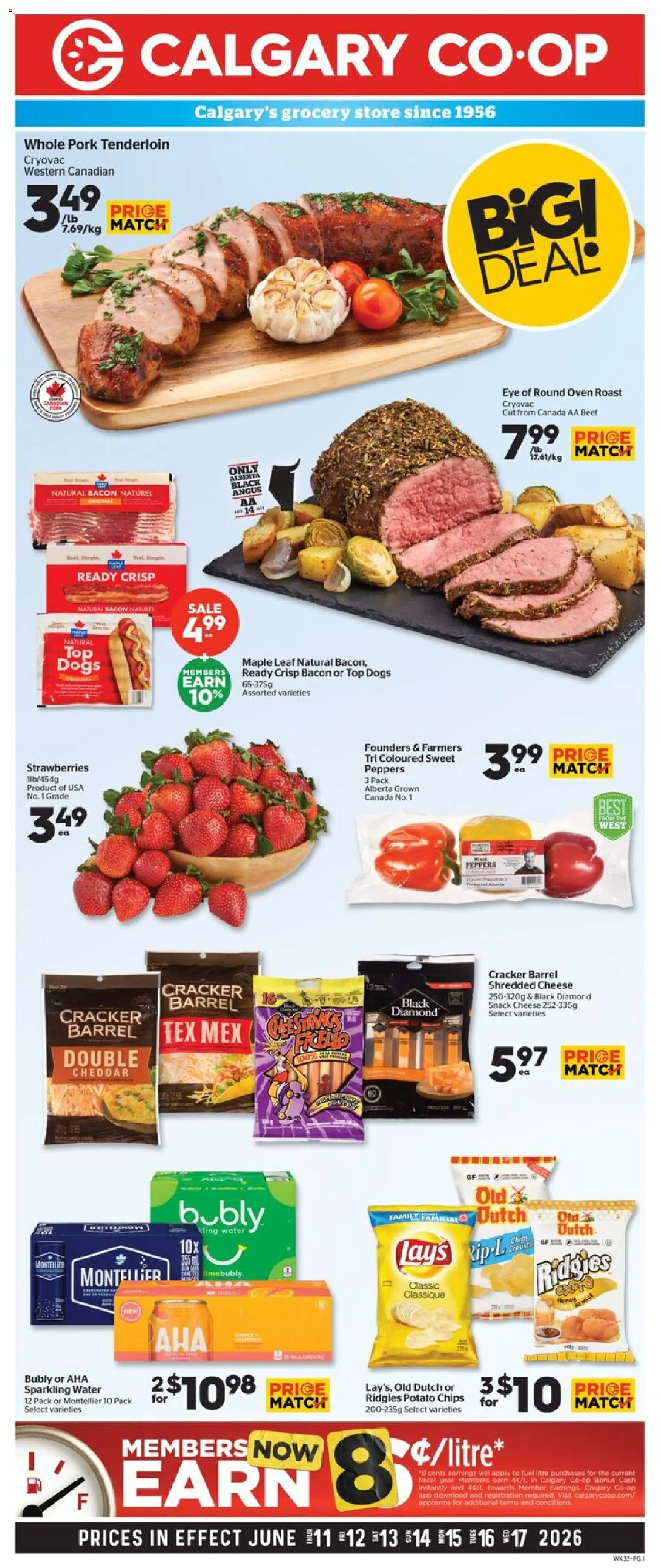 Calgary Co-op flyer valid from 11.06.2026 | Page: 1 | Products: Beef, Chips, Cheese, Pork