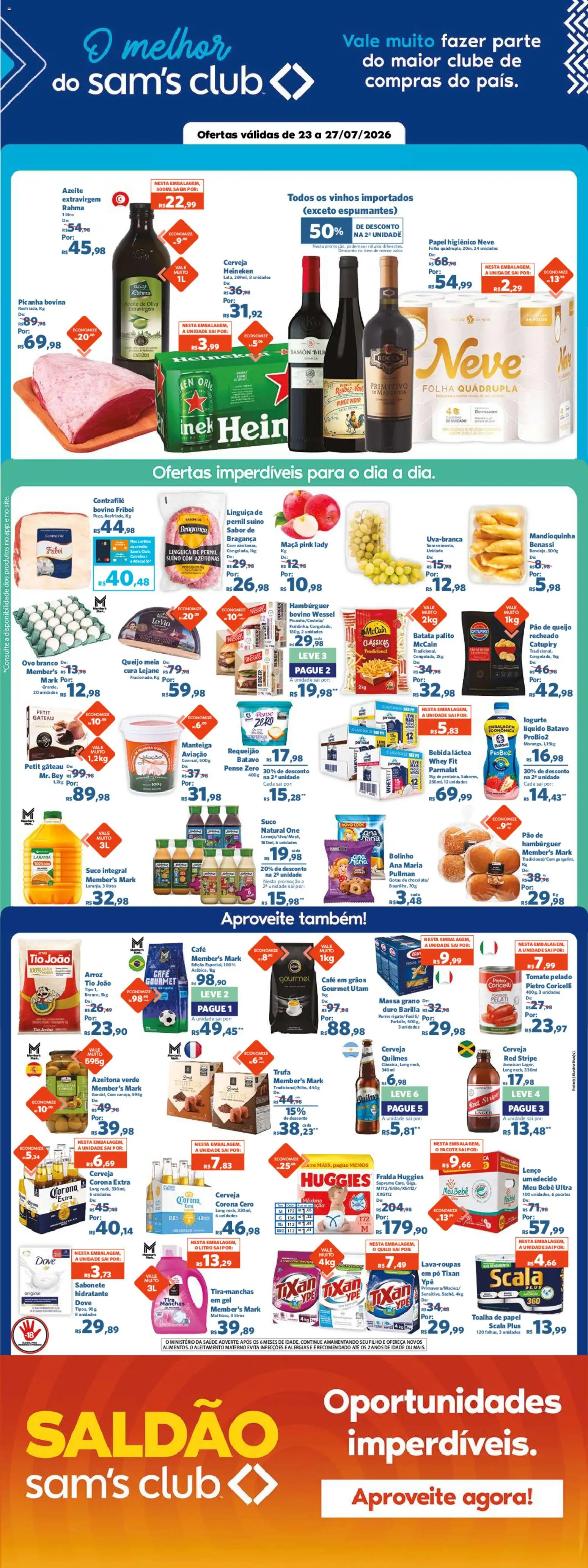 Sam's Club Folheto - válido de 23/07/2026 | Página: 1 | Produtos: Lenço, Cerveja, Batata, Azeite