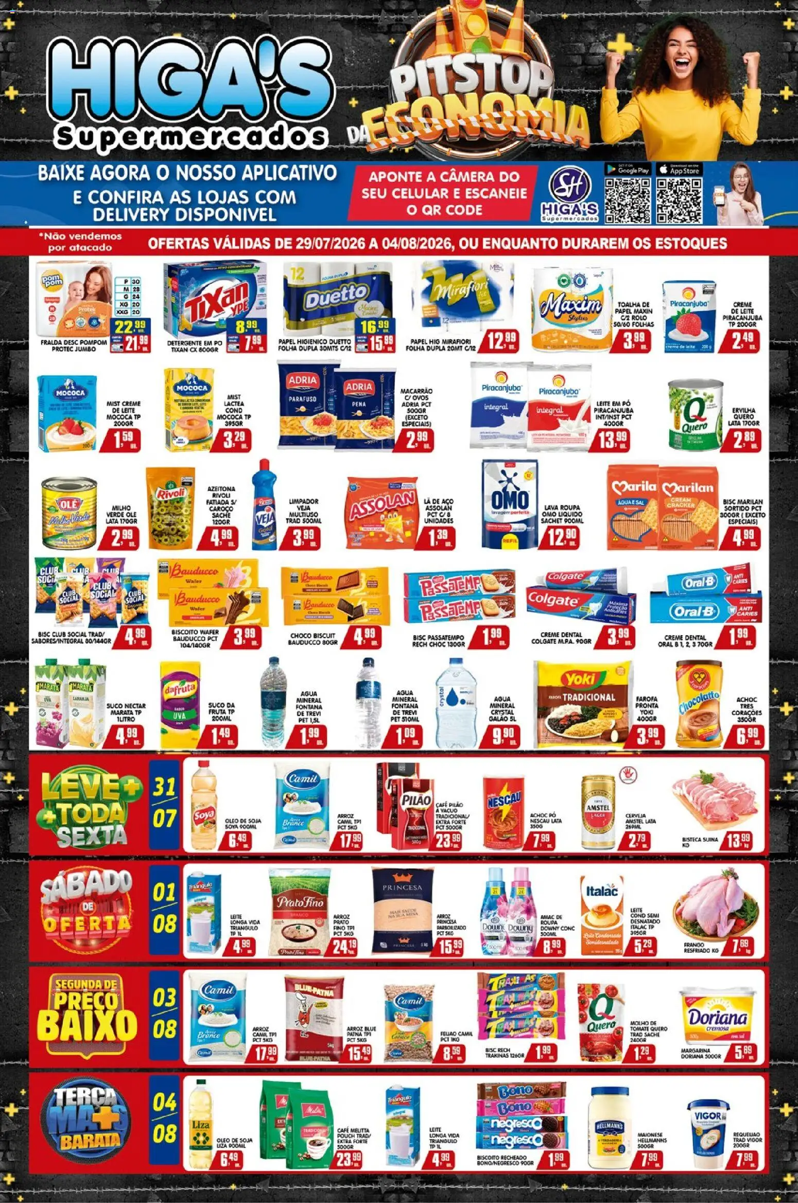 Higa's Supermercado Folheto - válido de 29/07/2026 | Página: 1 | Produtos: Pó, Óleo, Baixo, Leite em pó