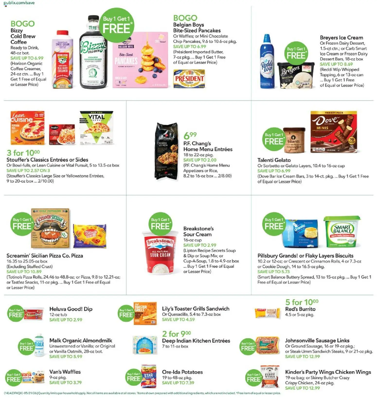 Publix Weekly Ad - valid from 20.05.2026 | Page: 14 | Products: Coffee, Pizza, Sour cream, Sausage