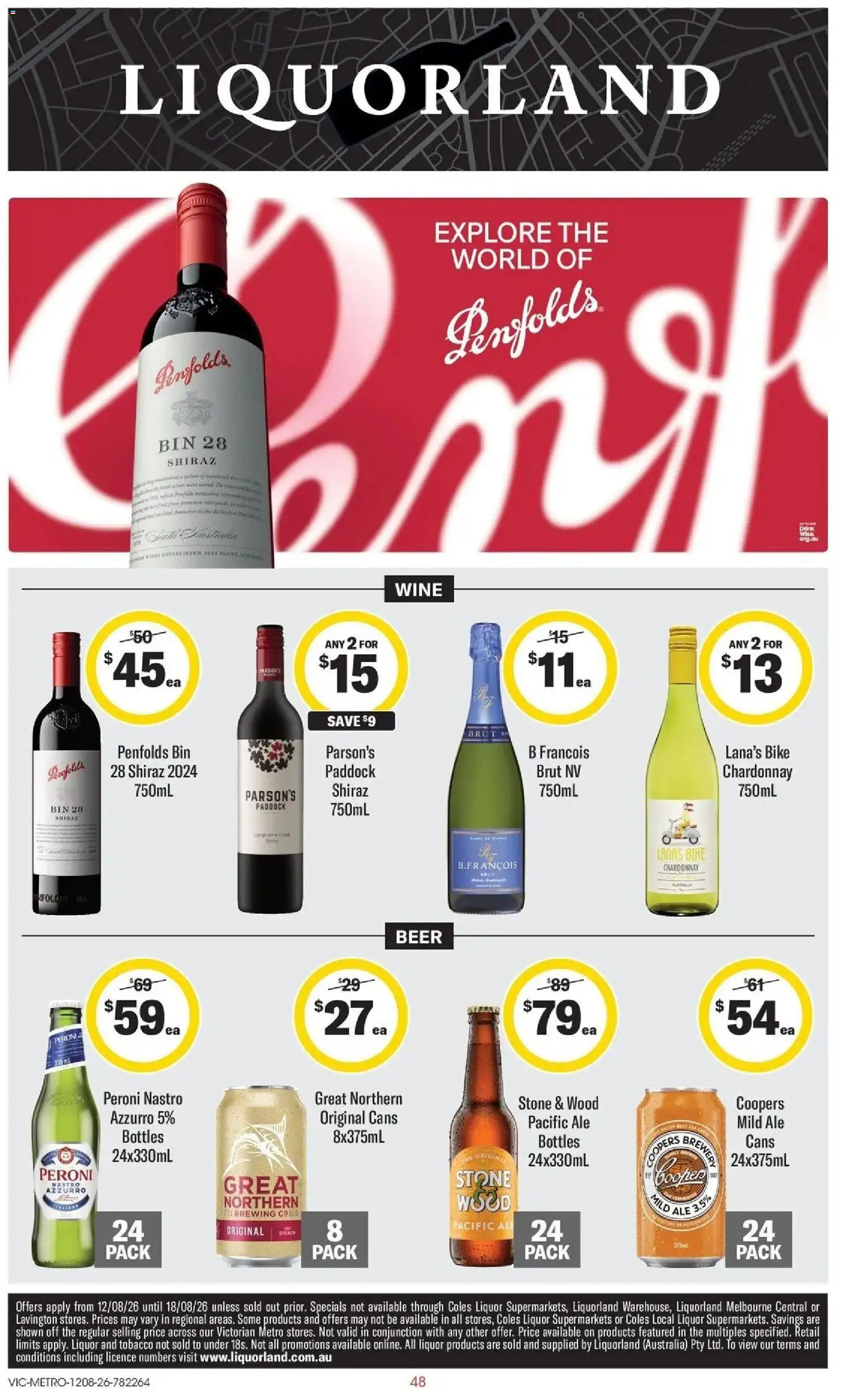 ﻿Coles catalogue valid from 12/08/2026 > Online Australia | Page: 48 | Products: Sparkling wine, Wine, Beer, Wood