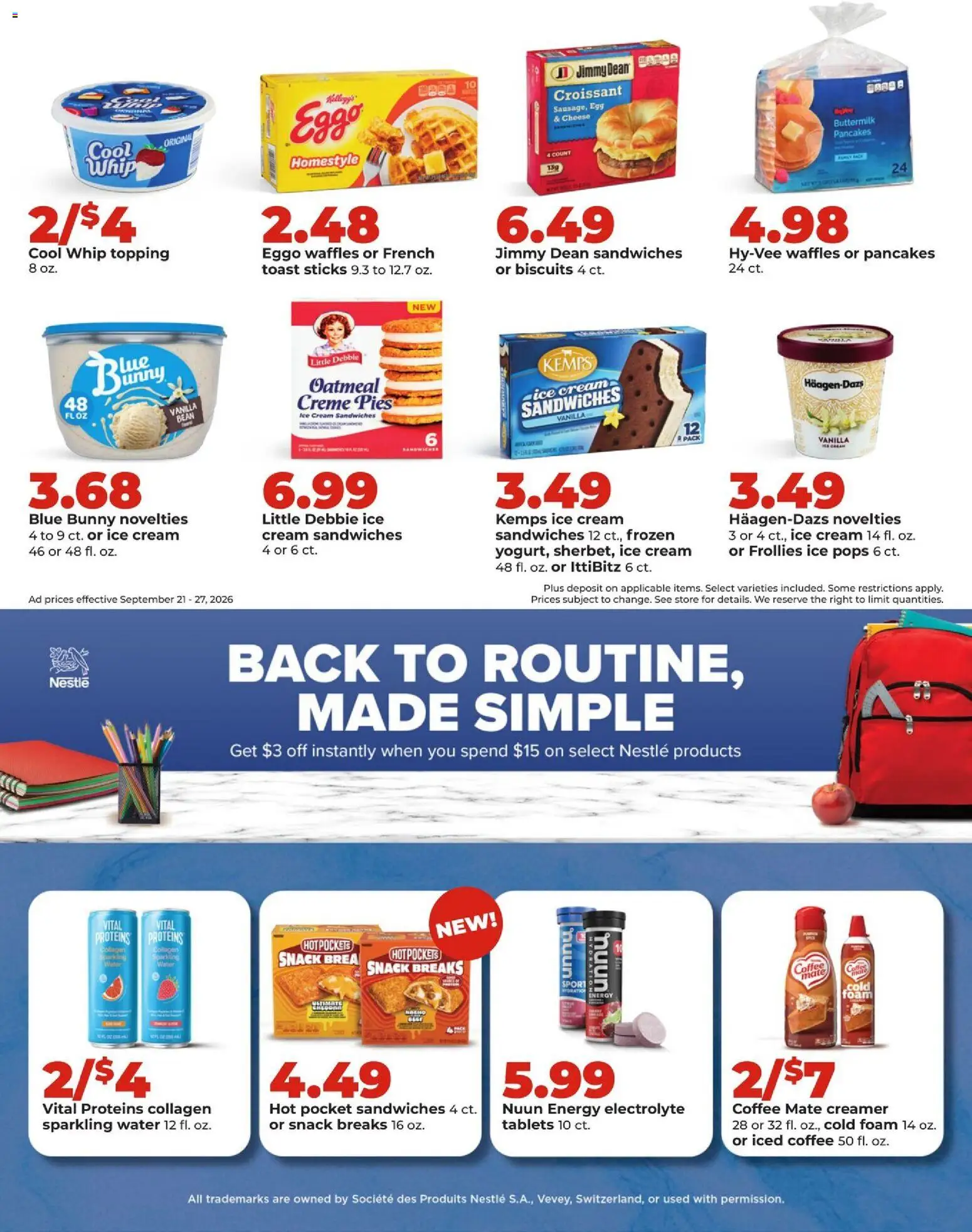 HyVee Weekly Ad - valid from 09/21/2026 | Page: 30 | Products: Waffles, Oatmeal, Water, Iced coffee