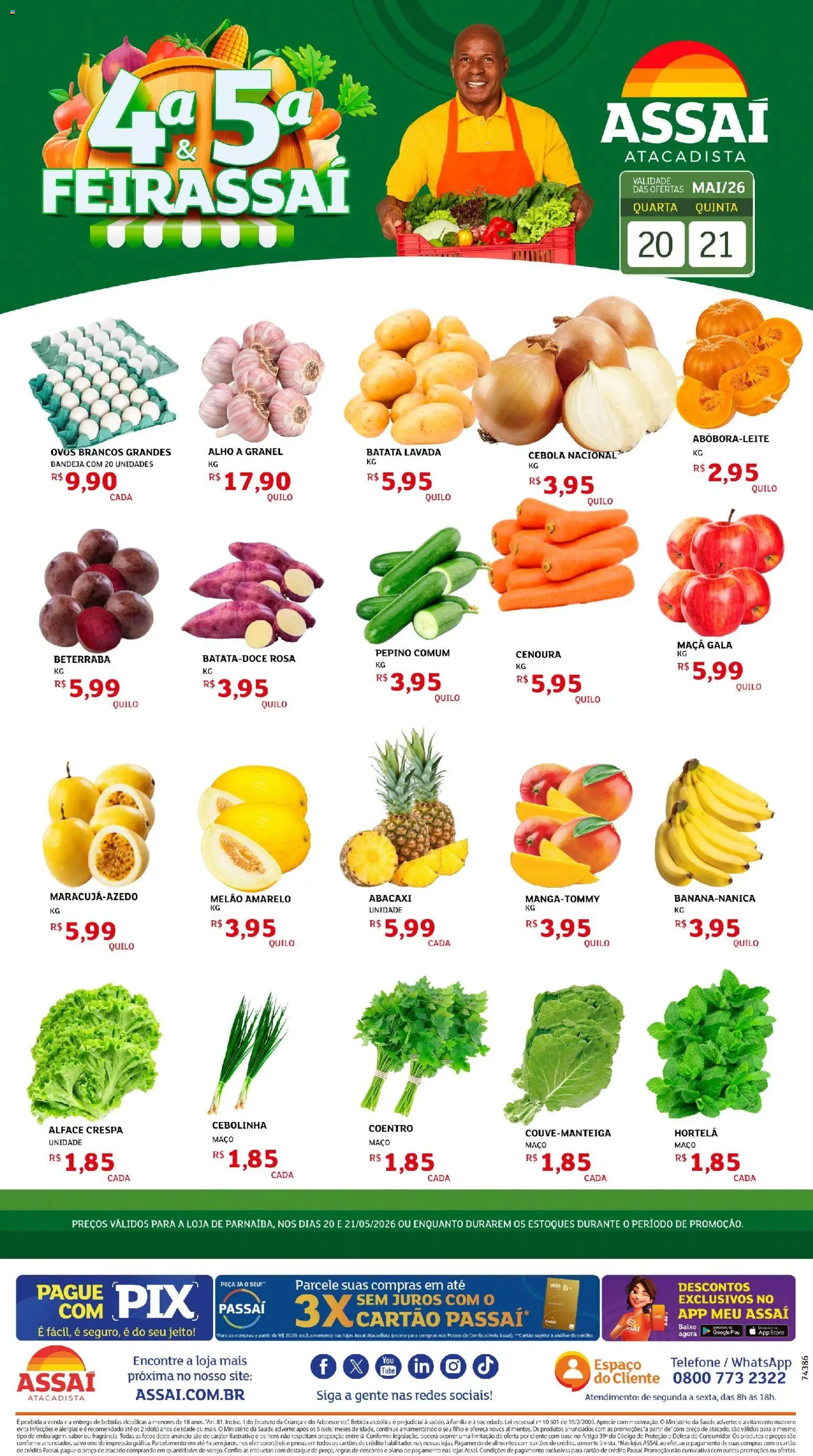 Assaí Atacadista Folheto - válido de 20.05.2026 | Página: 1 | Produtos: Melão, Hortelã, Ovos, Base