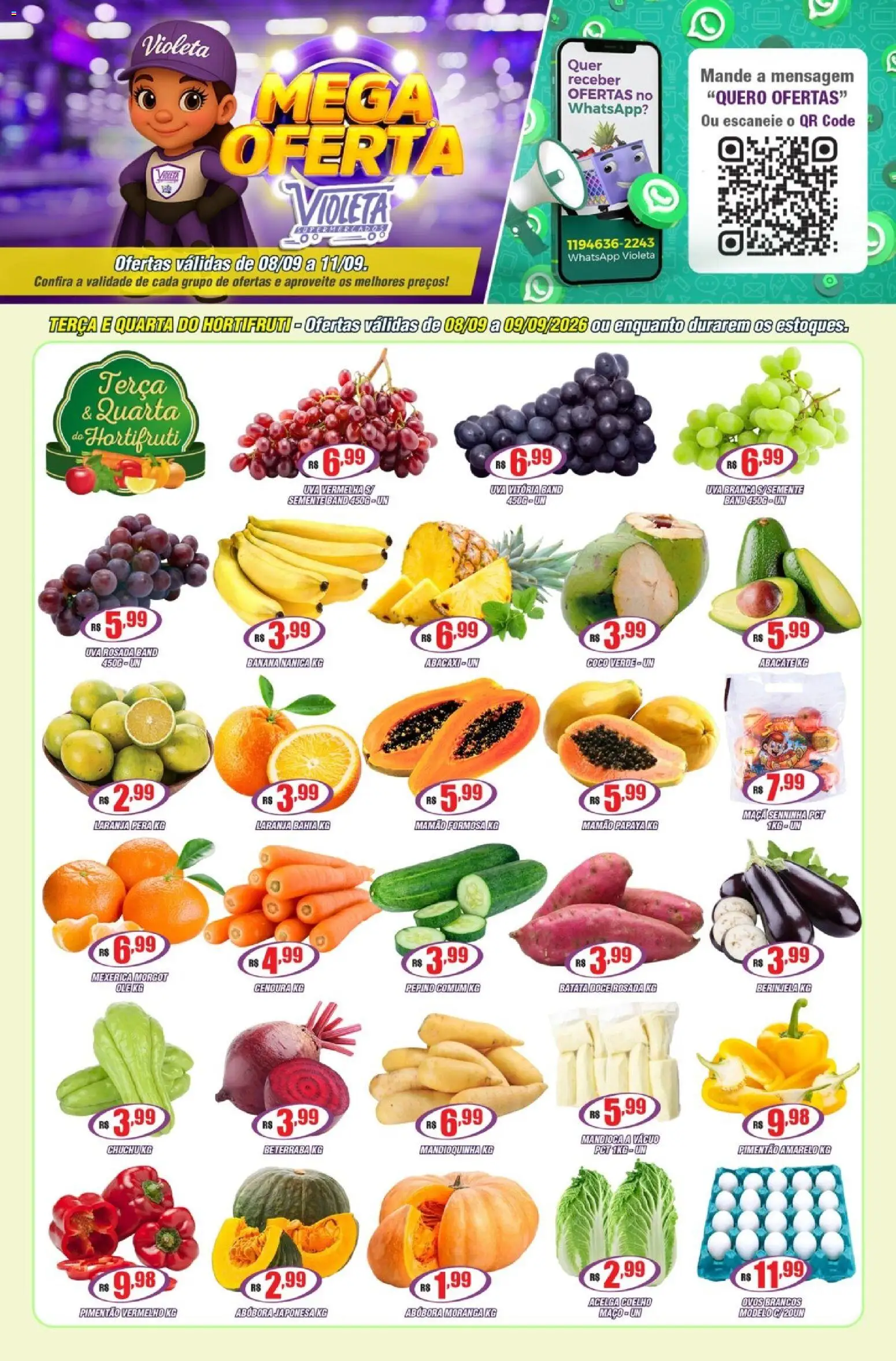 Violeta Supermercados Folheto - válido de 08/09/2026 | Página: 1 | Produtos: Moranga, Beterraba, Uva, Doce