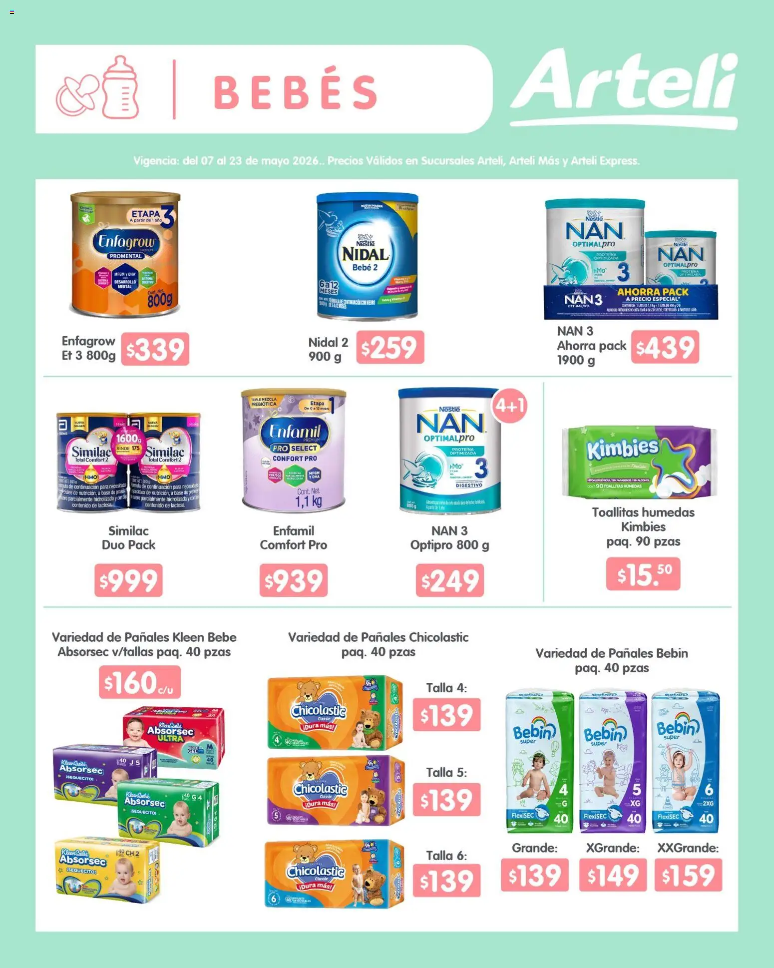 Nuevas ofertas de Arteli válidas en toda la República Mexicana desde el 07.05.2026. ¡Encuentra las mejores ofertas en Arteli folleto Quincenal! | Página: 12 | Productos: Toallitas húmedas, Pañales