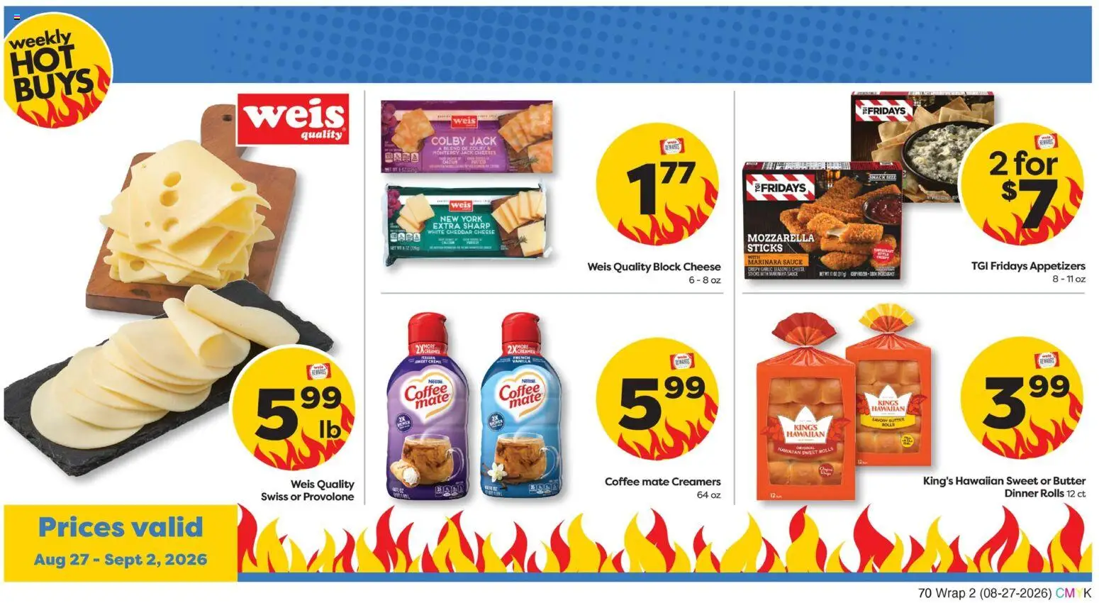 Weis Grand Re-opening - valid from 08/27/2026 | Page: 6 | Products: Cheese, Garlic, Cheddar cheese, Vanilla