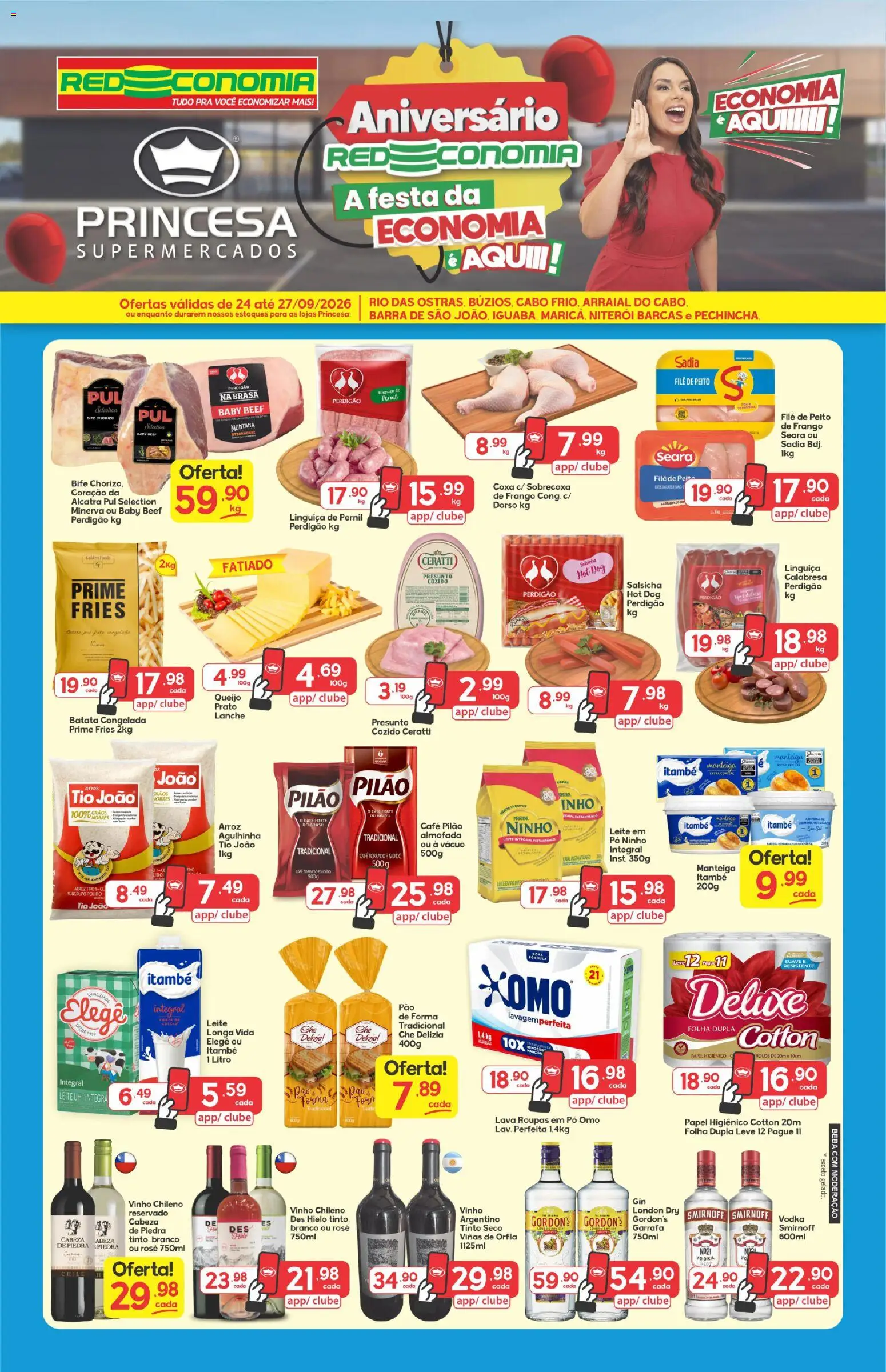 Princesa Folheto - válido de 24/09/2026 | Página: 1 | Produtos: Almofada, Salsicha, Alcatra, Vodka