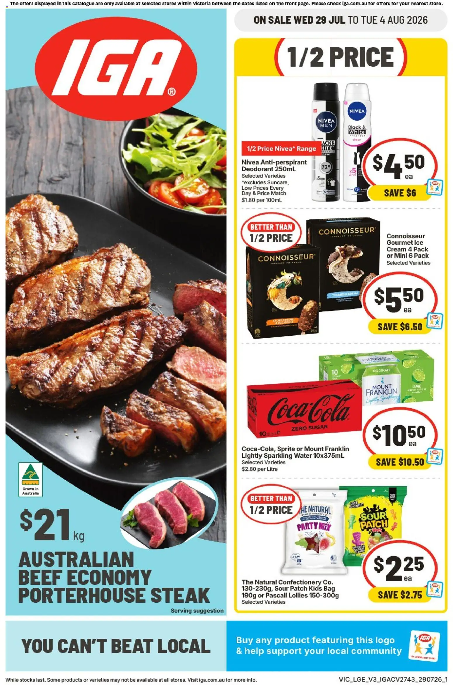 IGA catalogue - valid from 29/07/2026 | Page: 1 | Products: Beef, Deodorant, Water, Lime