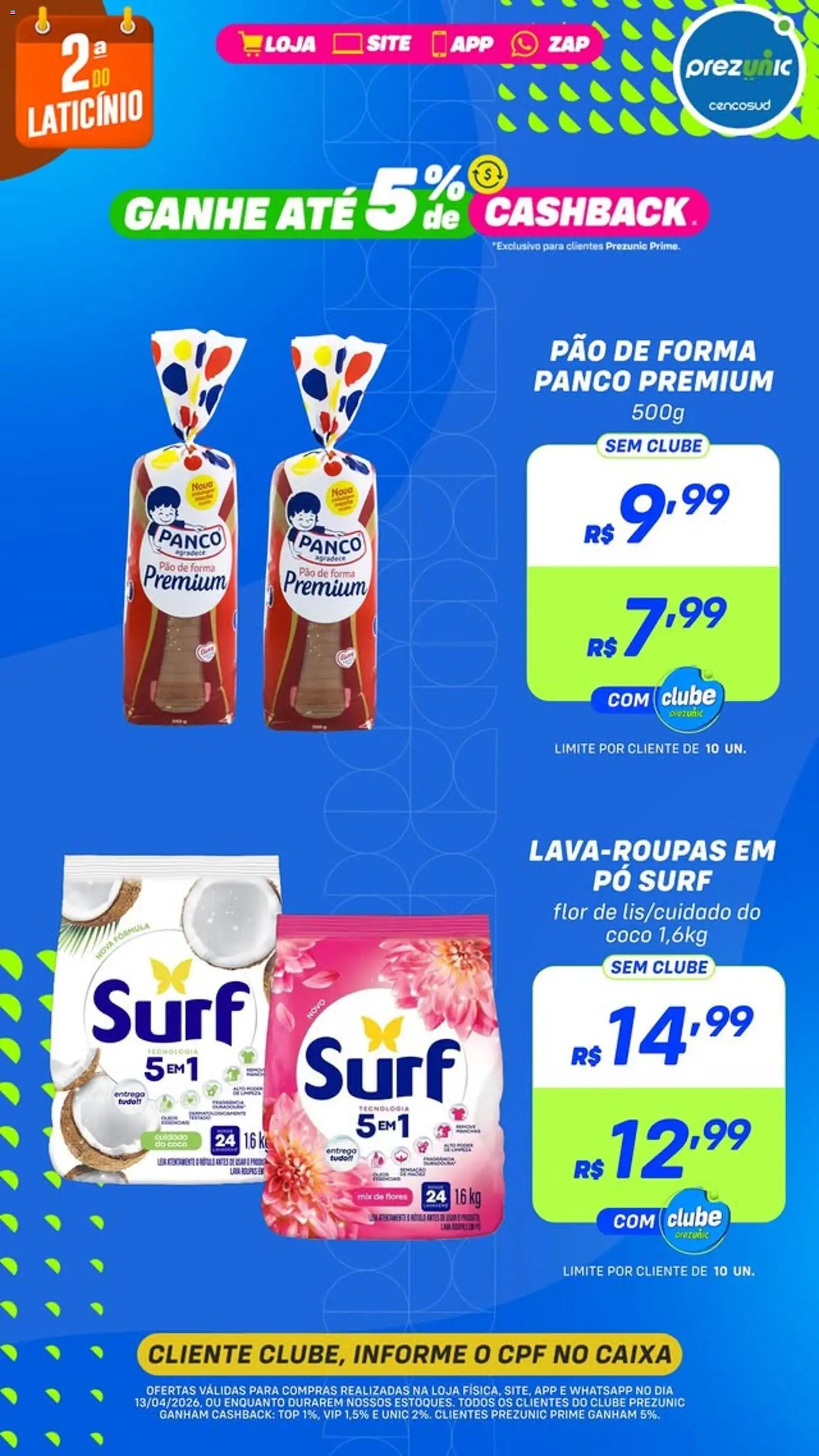 Prezunic Folheto - válido de 13.04.2026 | Página: 7 | Produtos: Pó, Flores, Caixa, Pão