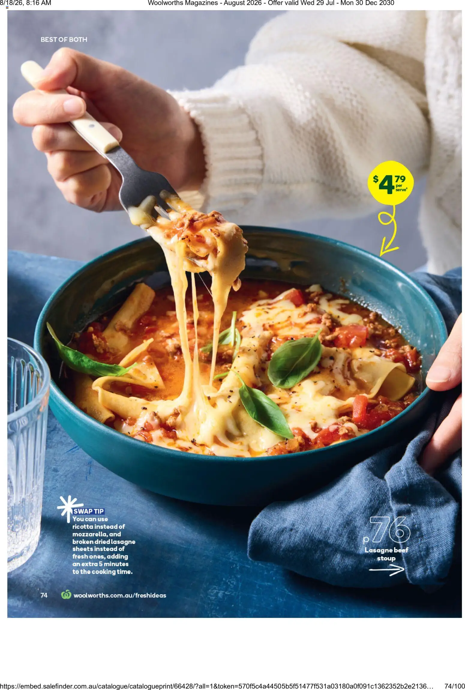 Woolworths catalogue - valid from 01/08/2026 | Page: 74 | Products: Beef, Lasagne, Ricotta