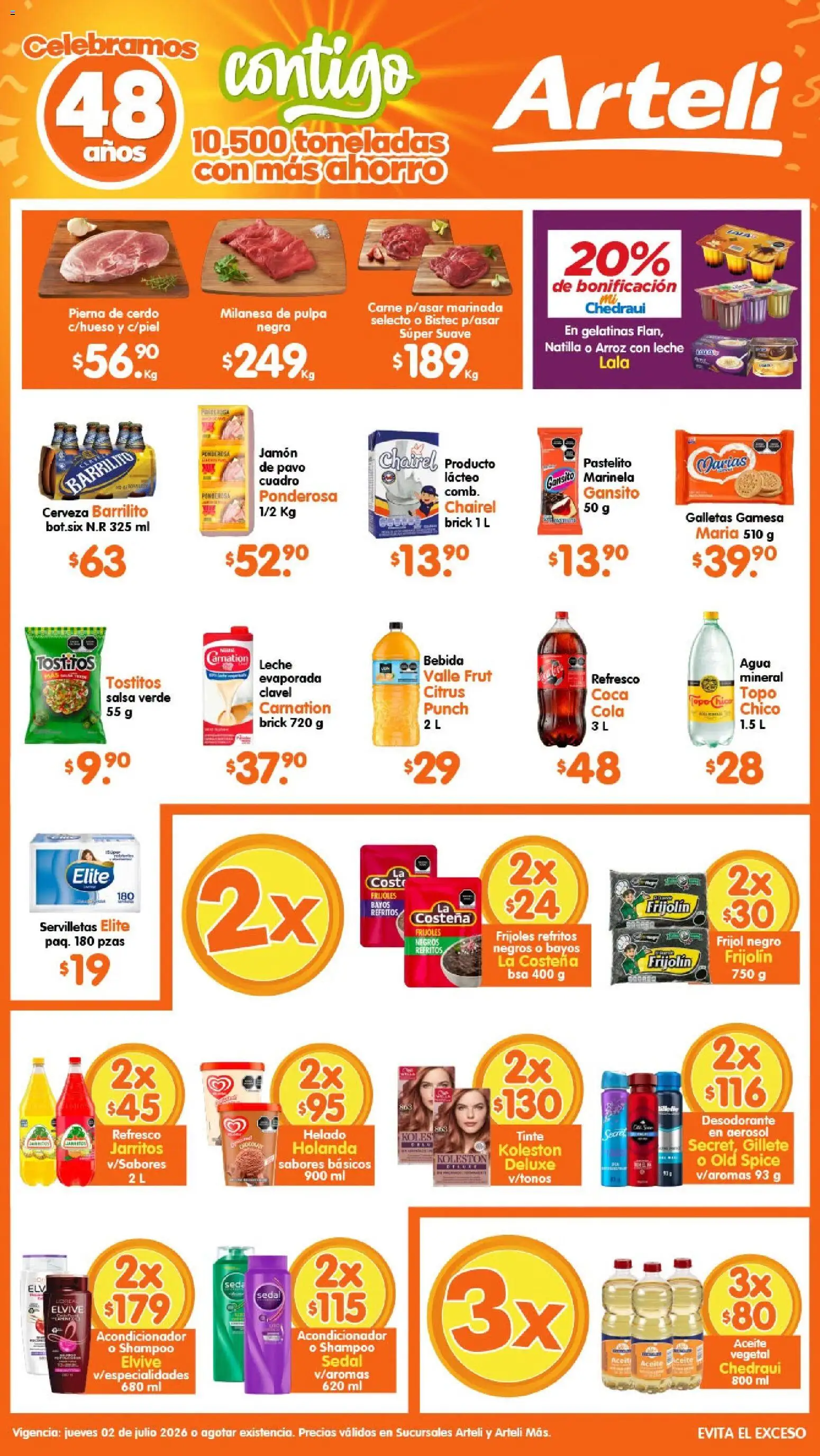 Nuevas ofertas de Arteli válidas en toda la República Mexicana desde el 02/07/2026. ¡Encuentra las mejores ofertas en Arteli folleto Valles! | Página: 1 | Productos: Jamón, Galletas, Helado, Servilletas