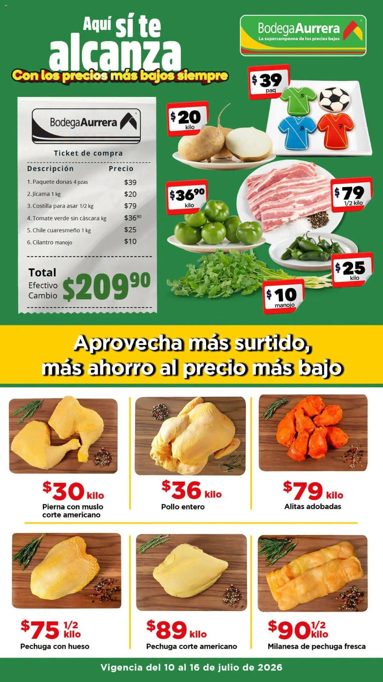 Nuevas ofertas de Bodega Aurrerá válidas en toda la República Mexicana desde el 10/07/2026. ¡Encuentra las mejores ofertas en Bodega Aurrerá folleto Aprovecha más surtido! | Página: 1 | Productos: Milanesa, Chile, Tomate, Té