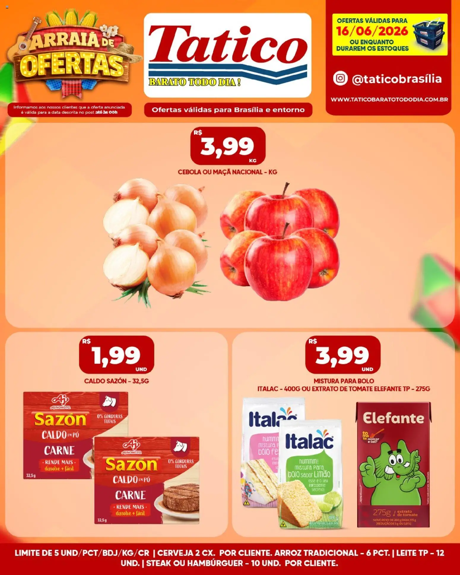 Tatico Folheto - válido de 16.06.2026 | Página: 3 | Produtos: Cebola, Pó, Cerveja, Mistura para bolo