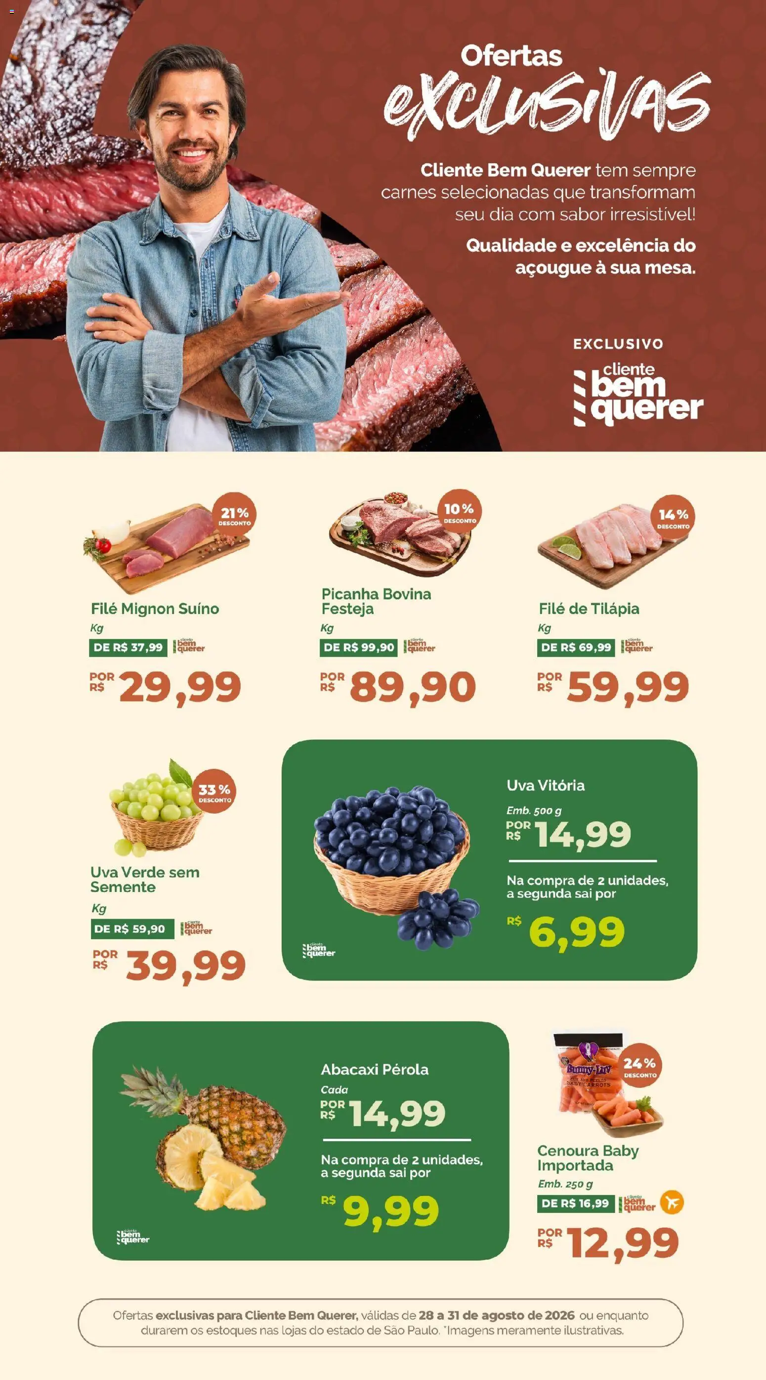 Oba Hortifruti Folheto - válido de 28/08/2026 | Página: 5 | Produtos: Picanha, Tilápia, Abacaxi, Filé de tilápia