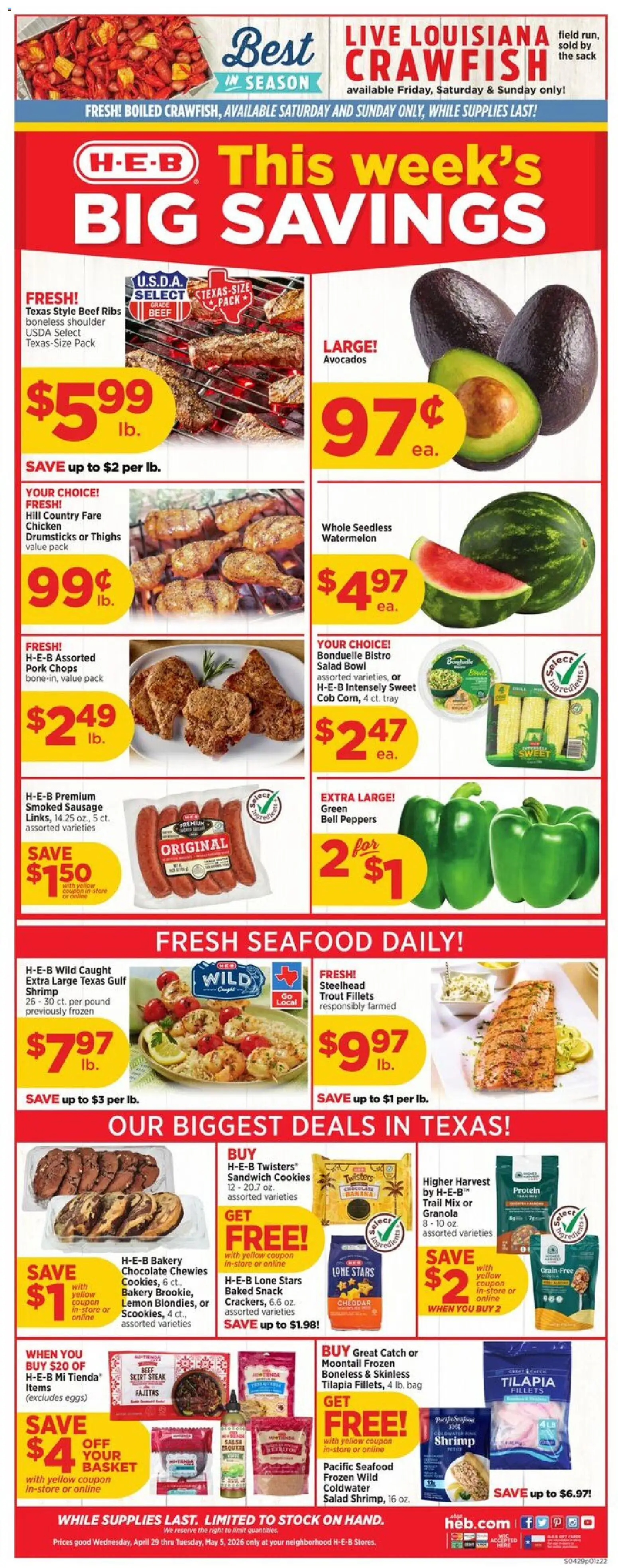 H-E-B Weekly Ad - valid from 29.04.2026 | Page: 1 | Products: Peppers, Eggs, Beef, Cookies