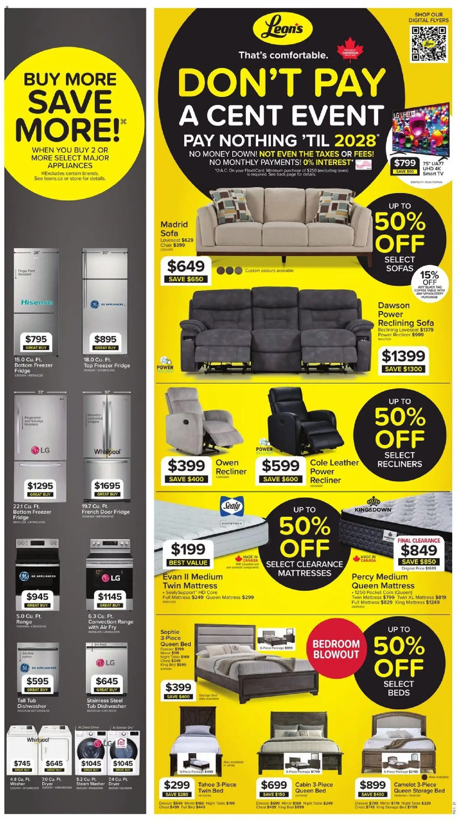 Leon's flyer valid from 16.04.2026 | Page: 1 | Products: Dishwasher, Bed, Chair, Mirror