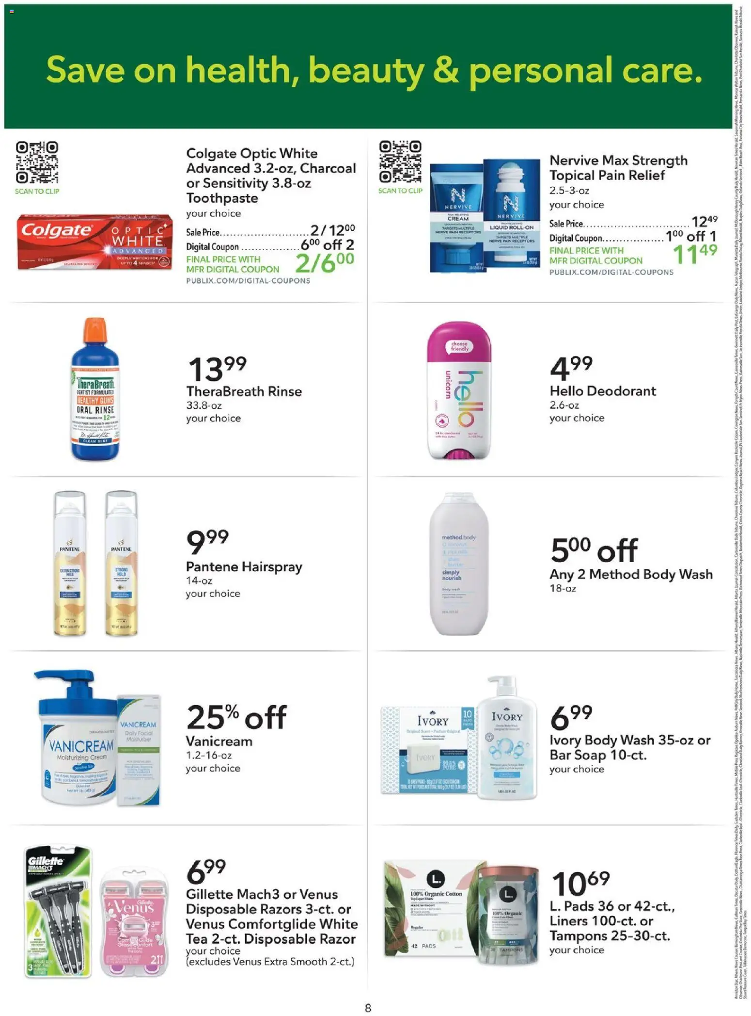 Publix Extra Savings - valid from 30.05.2026 | Page: 8 | Products: Clip, Soap, Deodorant, Toothpaste