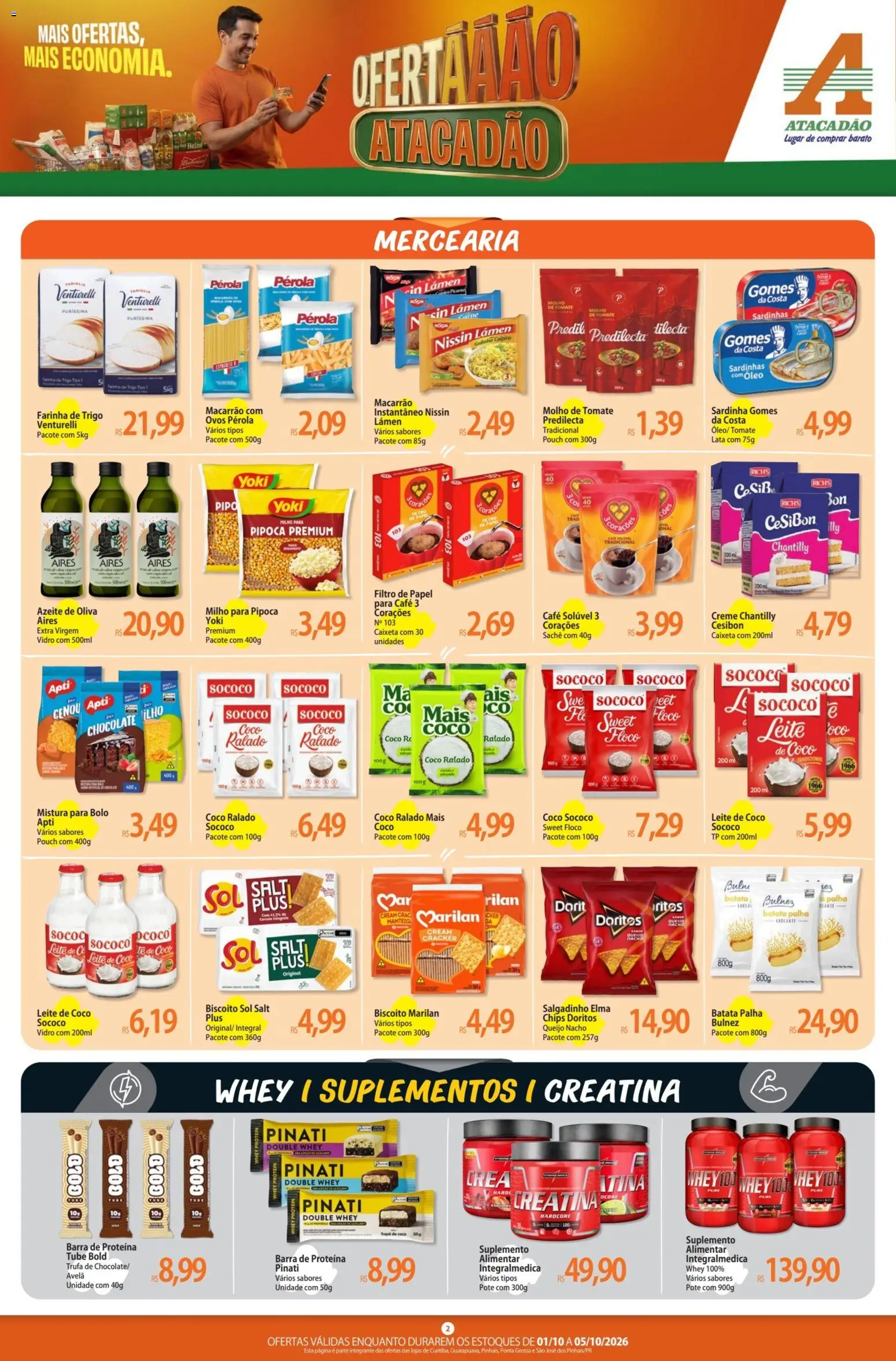 Atacadão Folheto - válido de 01/10/2026 | Página: 2 | Produtos: Filtro de papel, Sardinhas, Bolo, Whey protein