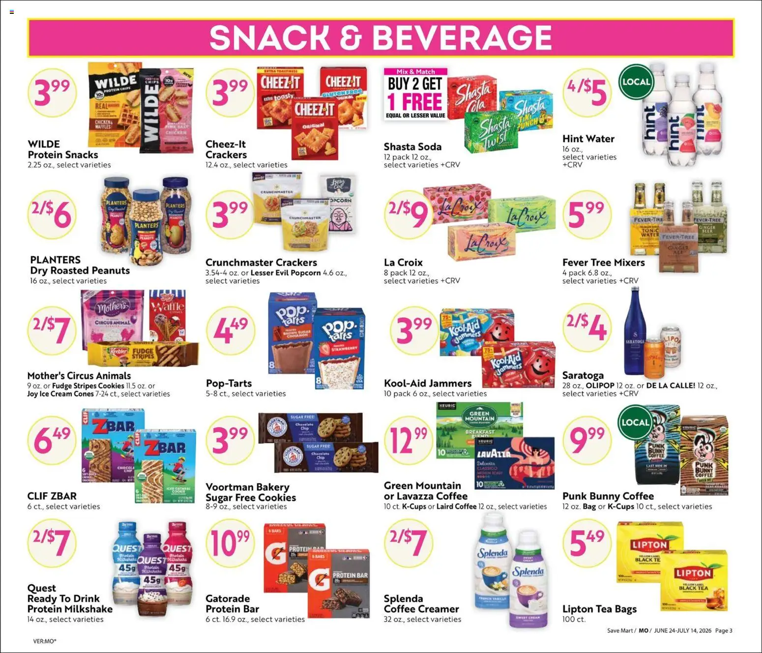 Save Mart Big Book of Savings - valid from 06/24/2026 | Page: 3 | Products: Coffee, Tea, Water, Sugar