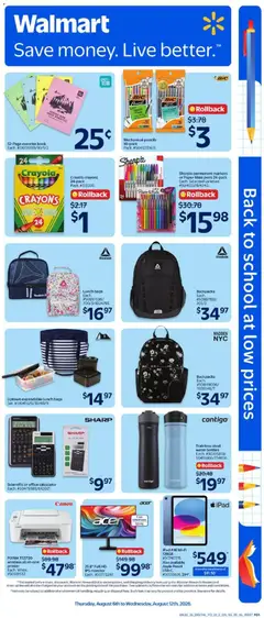 Preview of Walmart flyer - Back to school at low prices from shop Walmart valid from Aug 6, 2026