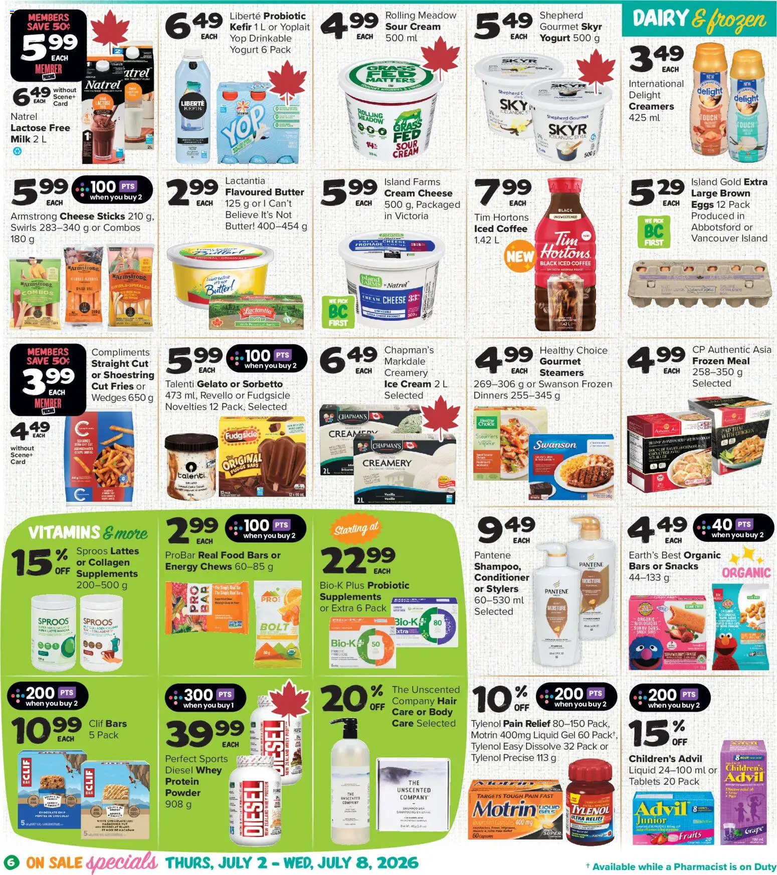 Thrifty Foods flyer valid from Jul 2, 2026 | Page: 7 | Products: Ice cream, Shampoo, Milk, Yogurt