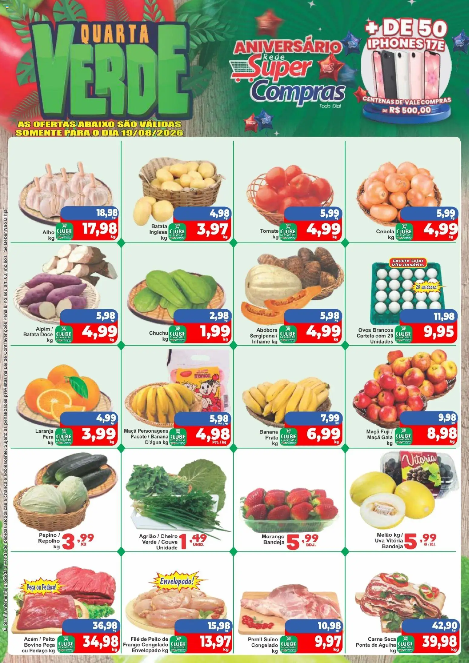 Rede Super Compras Folheto - válido de 19/08/2026 | Página: 1 | Produtos: Abóbora, Inhame, Uva, Acém