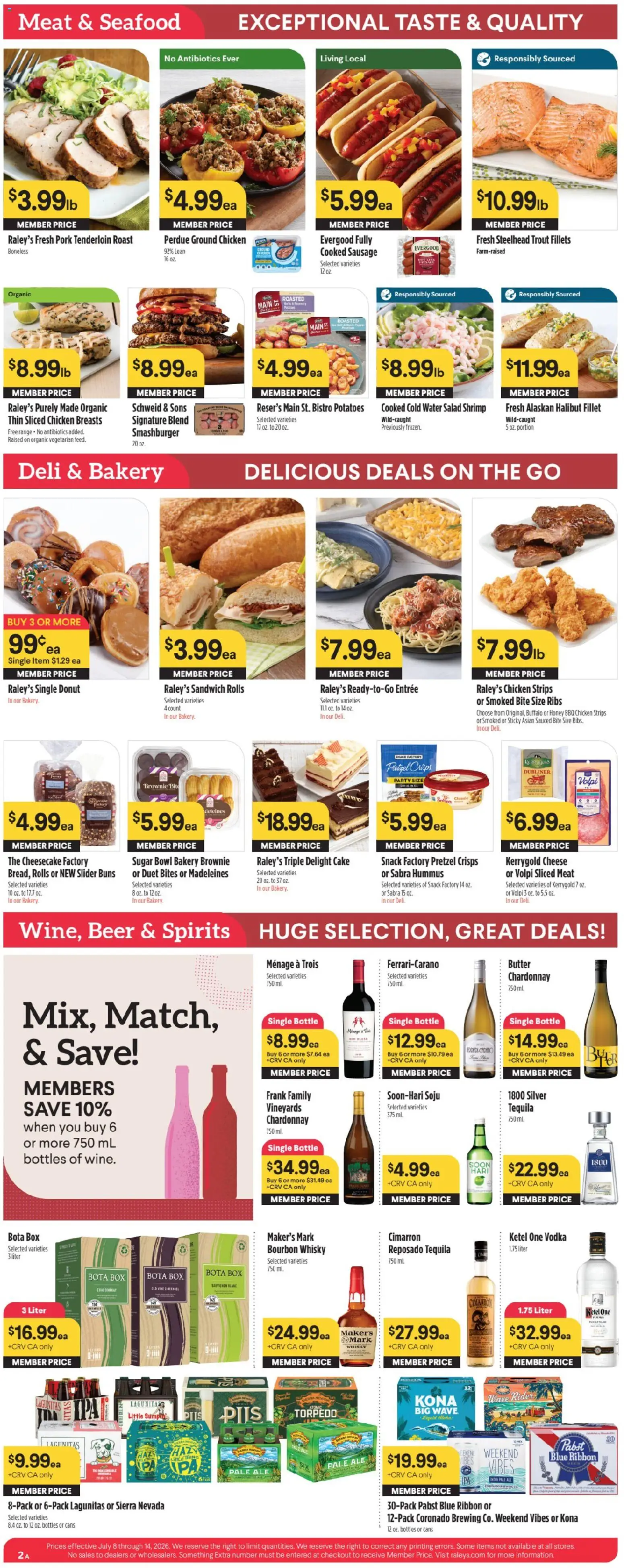 Raley's Weekly Ad - valid from 07/08/2026 | Page: 3 | Products: Cheese, Pork, Vodka, Sausage