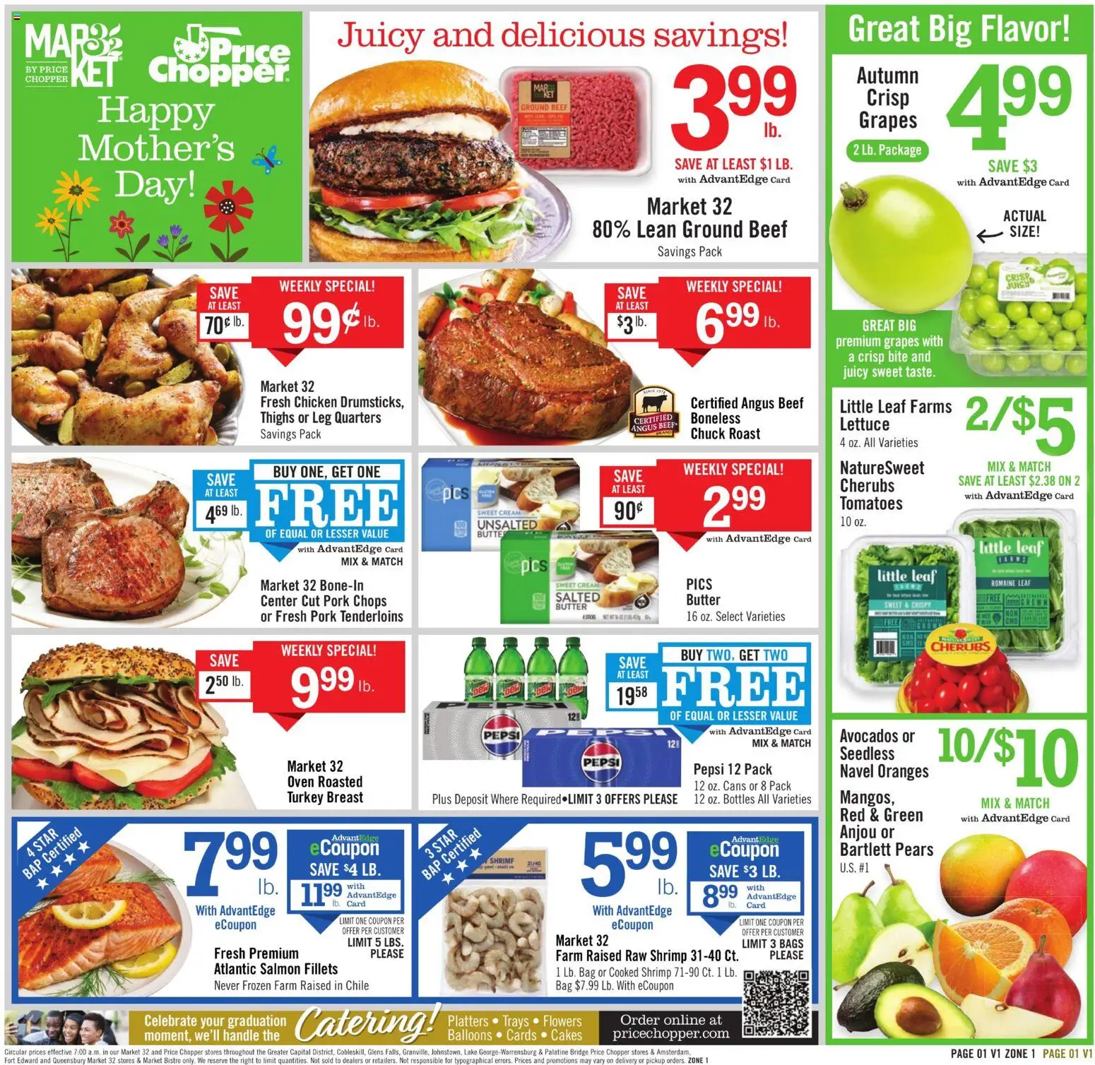 Price Chopper Weekly Ad - valid from 10.05.2026 | Page: 1 | Products: Butter, Beef, Grapes, Bag