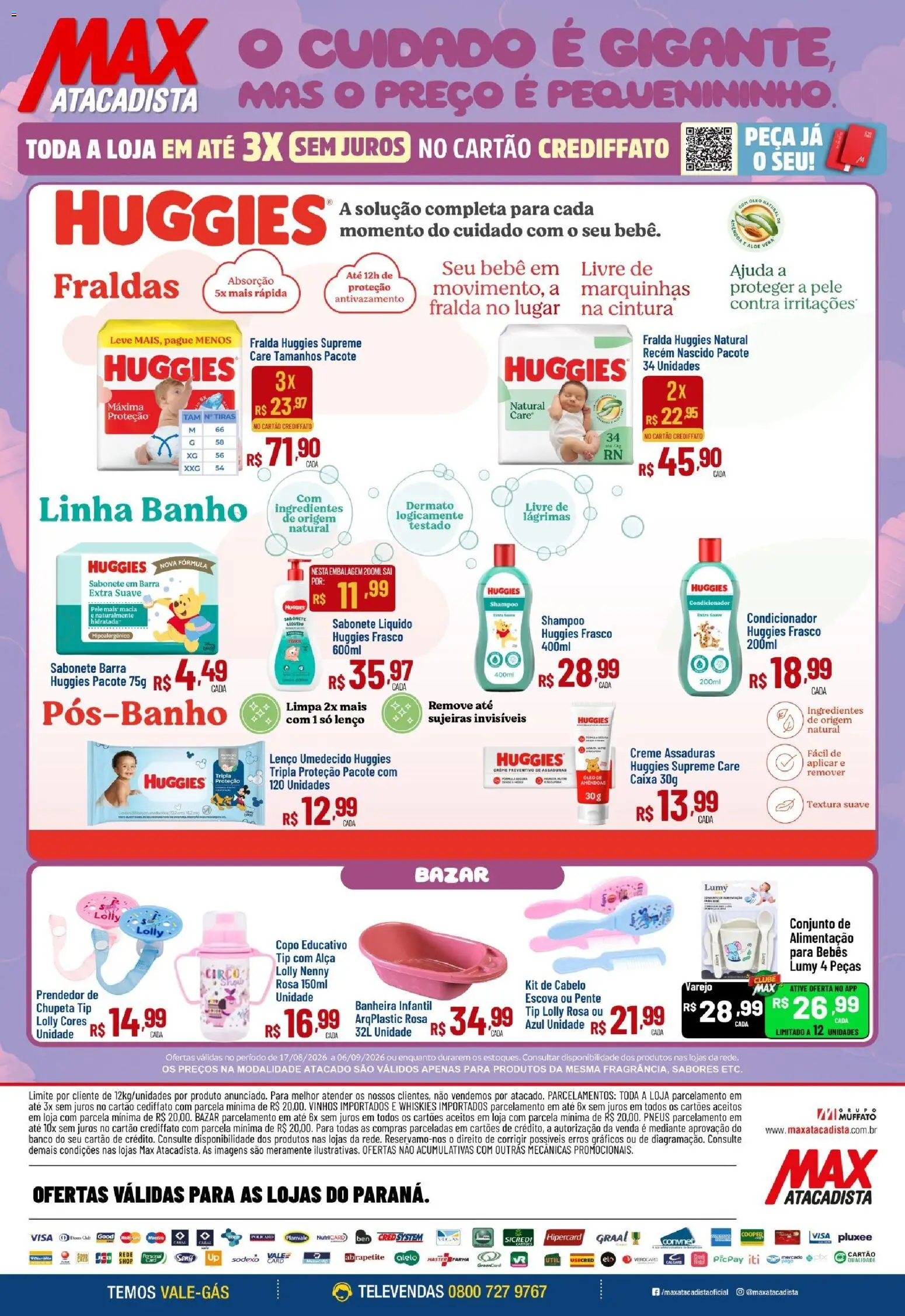 Max Atacadista Folheto - válido de 17/08/2026 | Página: 4 | Produtos: Banheira, Óleo, Pente, Fraldas