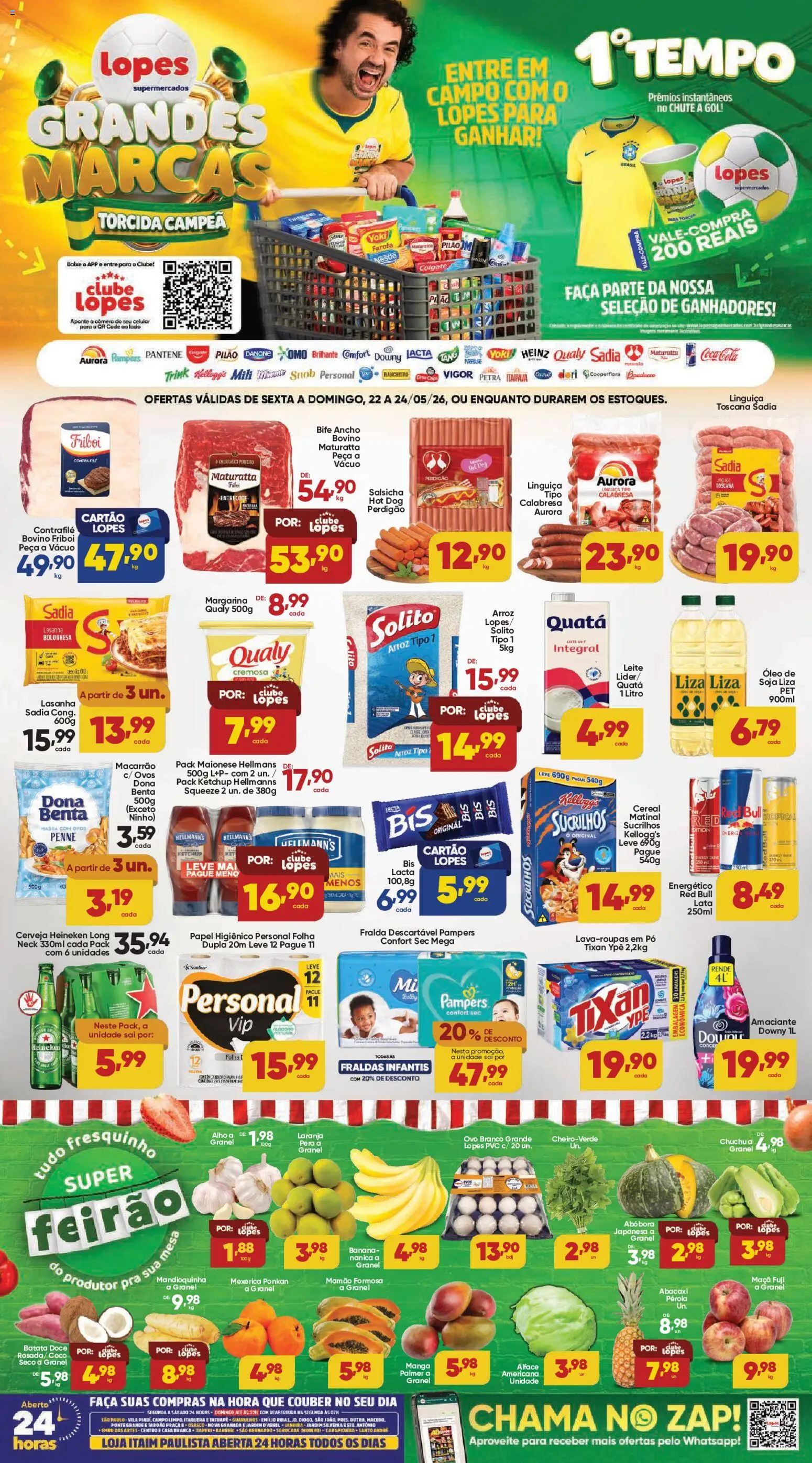 Lopes Supermercados Folheto - válido de 22.05.2026 | Página: 1 | Produtos: Pampers, Contra filé, Ovos, Massa