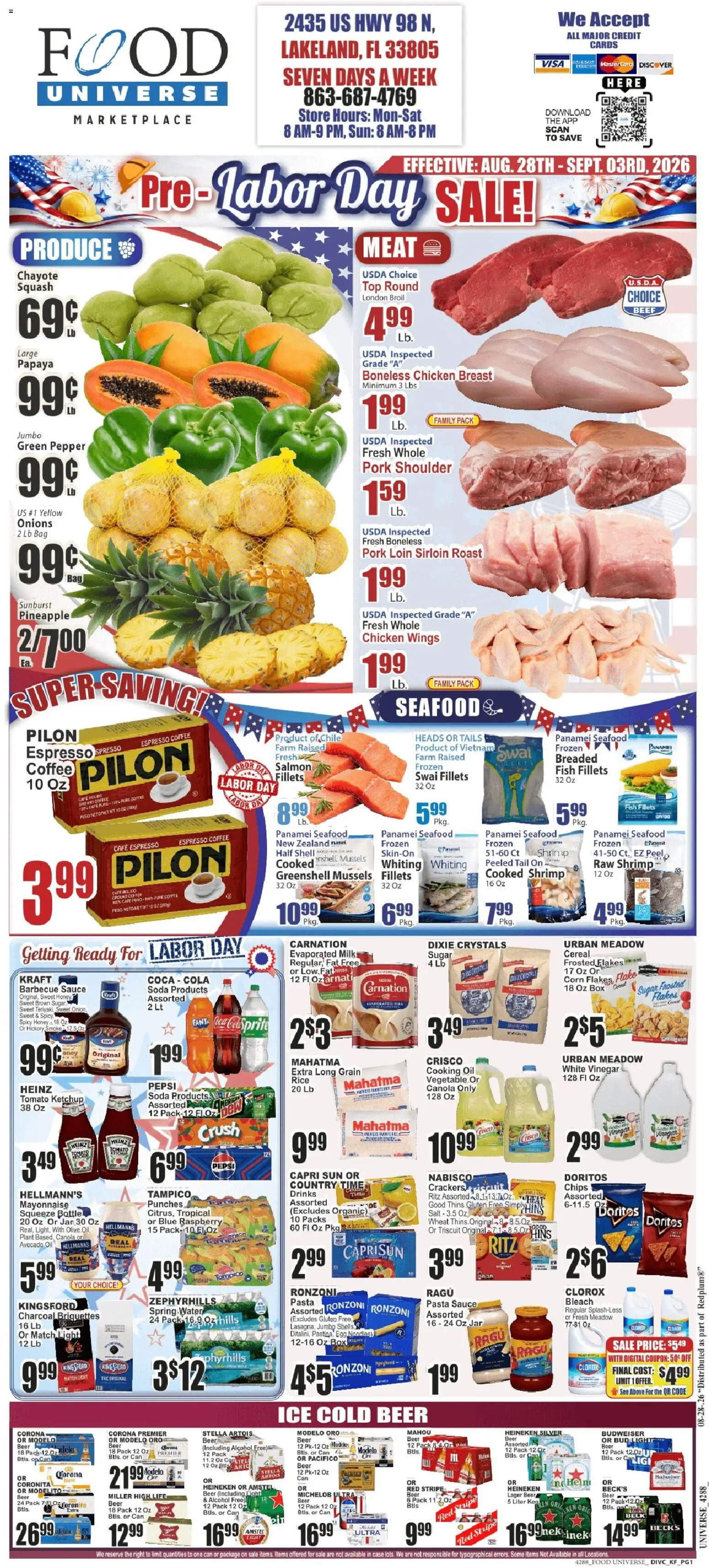 Food Universe Weekly Ad - valid from 08/28/2026 | Page: 1 | Products: Spring water, Milk, Pepper, Tomato