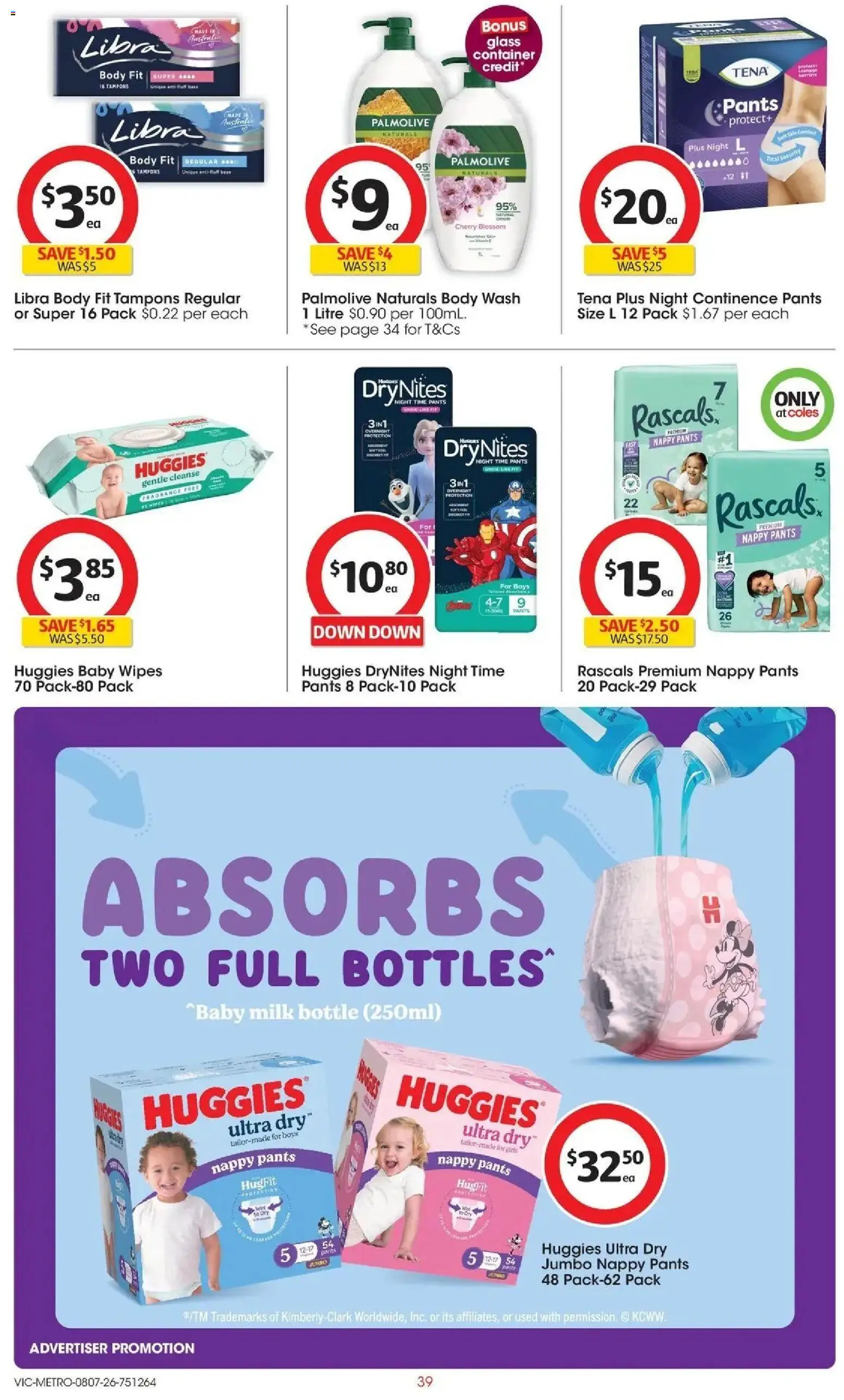 Coles catalogue - valid from 07/07/2026 | Page: 39 | Products: Fragrance, Milk, Pants, Tampons