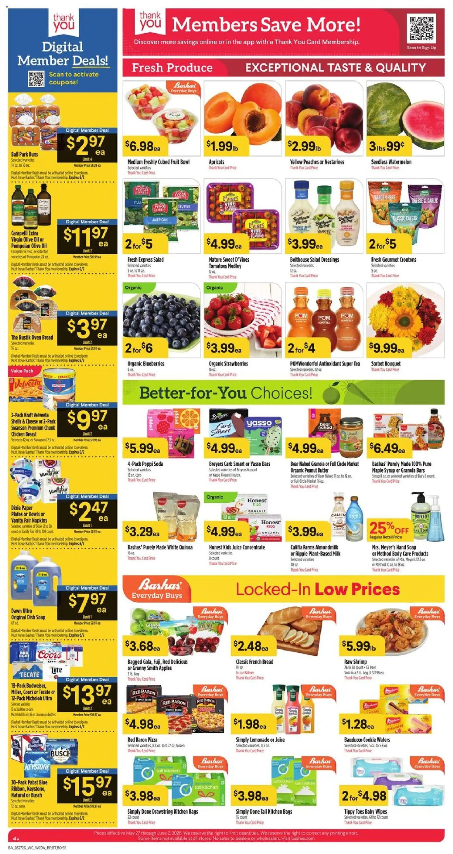 Basha's Weekly Ad - valid from 27.05.2026 | Page: 4 | Products: Bread, Pizza, Apples, Bag