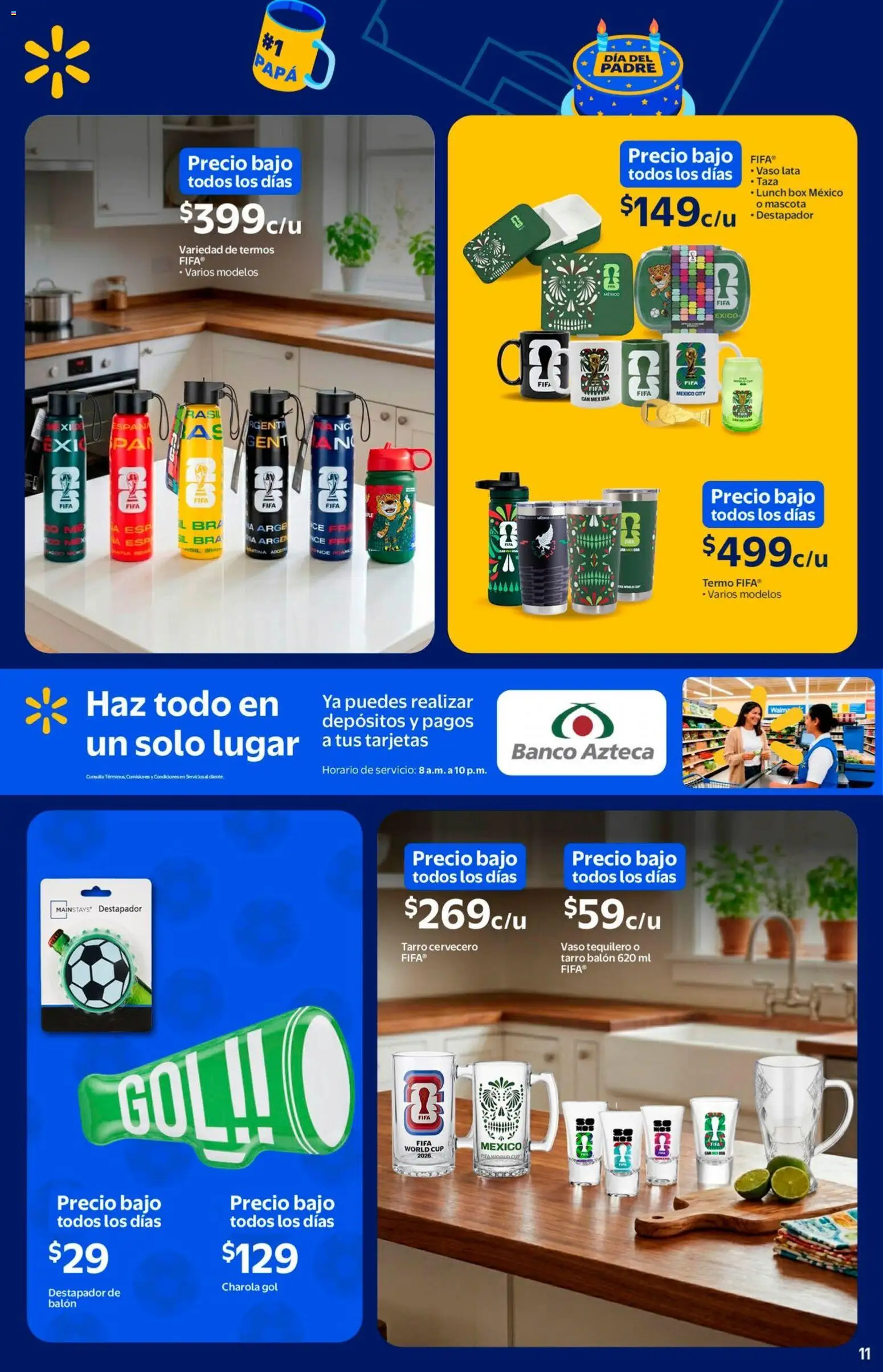 Nuevas ofertas de Walmart válidas en toda la República Mexicana desde el 11.05.2026. ¡Encuentra las mejores ofertas en  Walmart folleto El mejor doblete para papá! | Página: 11 | Productos: Taza, Destapador, Banco, Termo