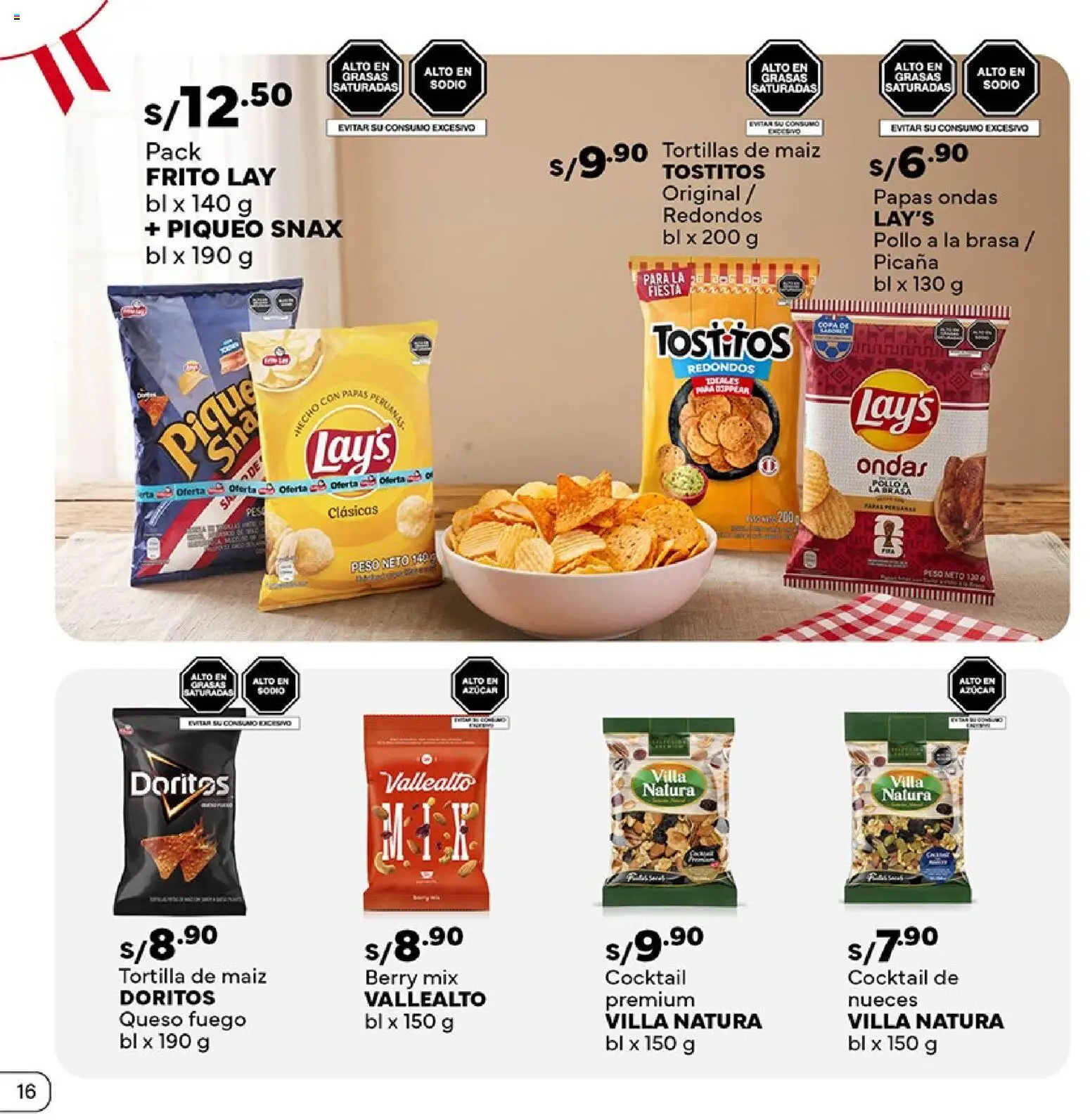 Catálogo Plaza Vea válido desde 16/07/2026 | Página: 16 | Productos: Queso, Nueces, Papas, Peso