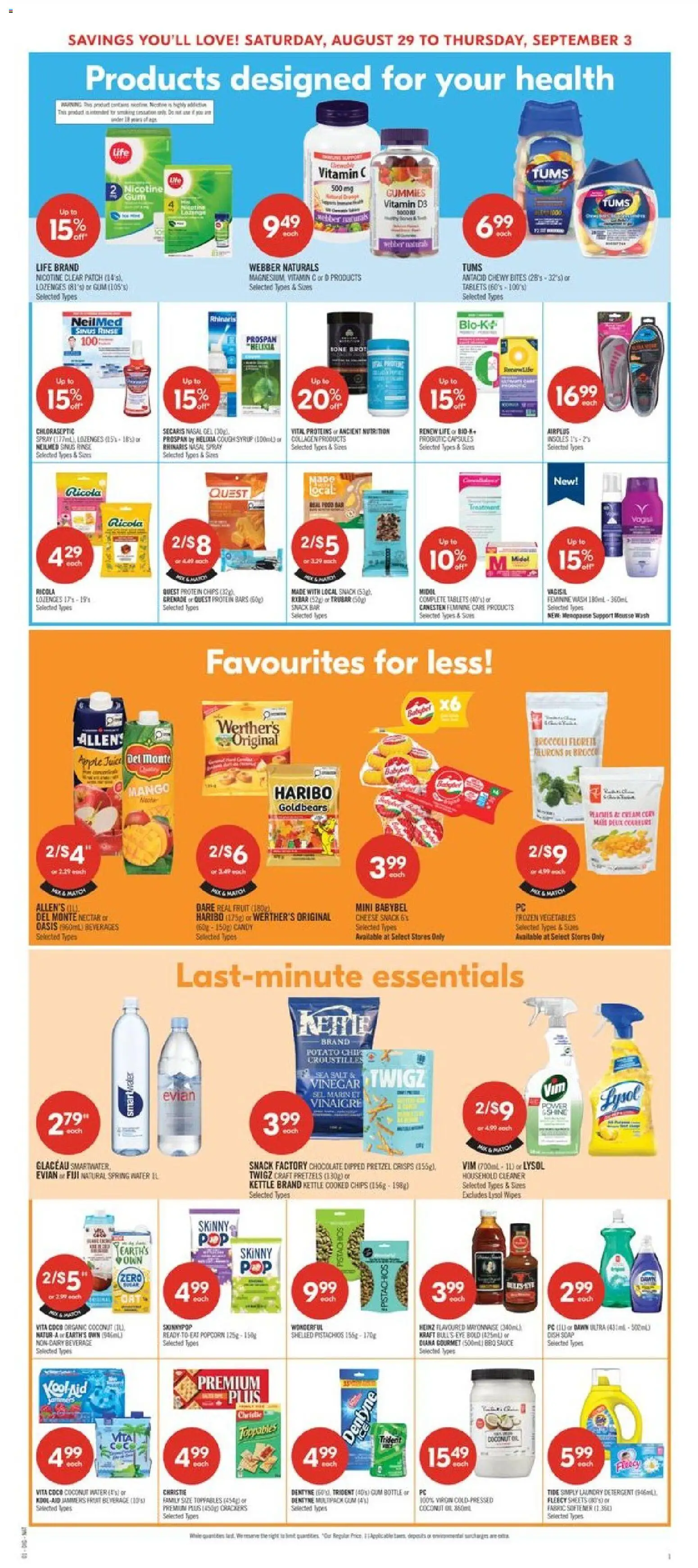 Shoppers flyer valid from Aug 29, 2026 | Page: 18 | Products: Apple juice, Pistachios, Soap, Crisps