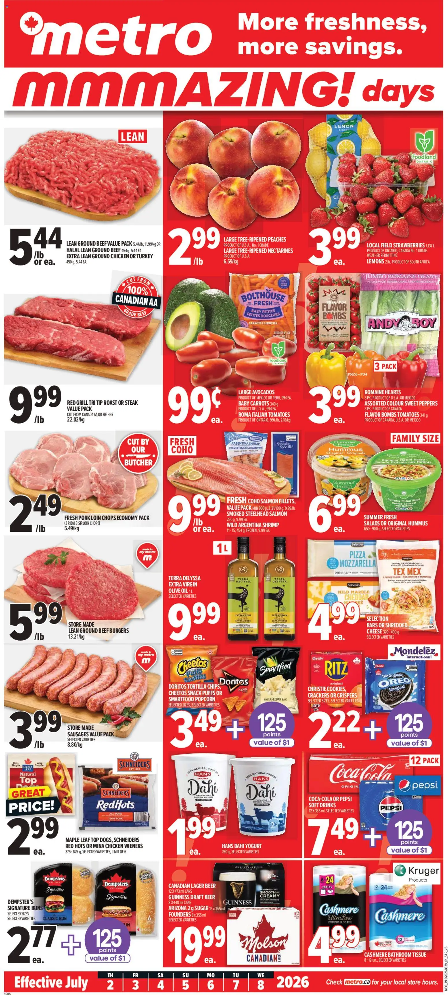 Metro flyer valid from Jul 2, 2026 | Page: 1 | Products: Cheese, Oil, Chicken, Pork