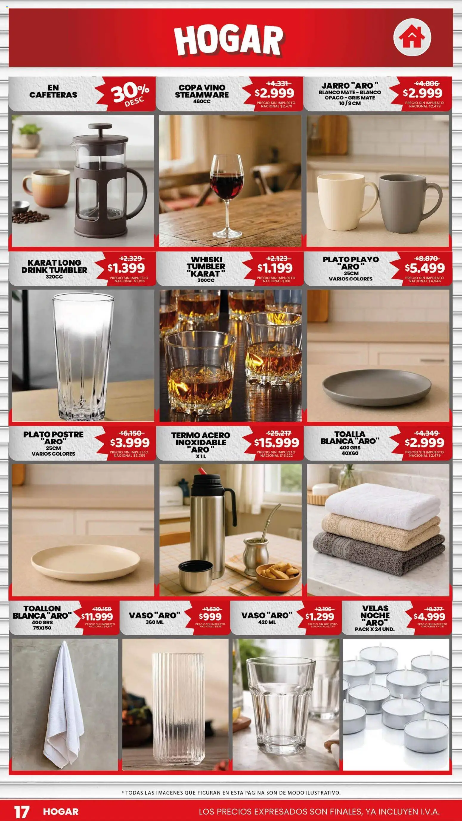 Makro ofertas │ válido desde el 06/08/2026 | Página: 17 | Productos: Toalla, Velas, Vino, Postre
