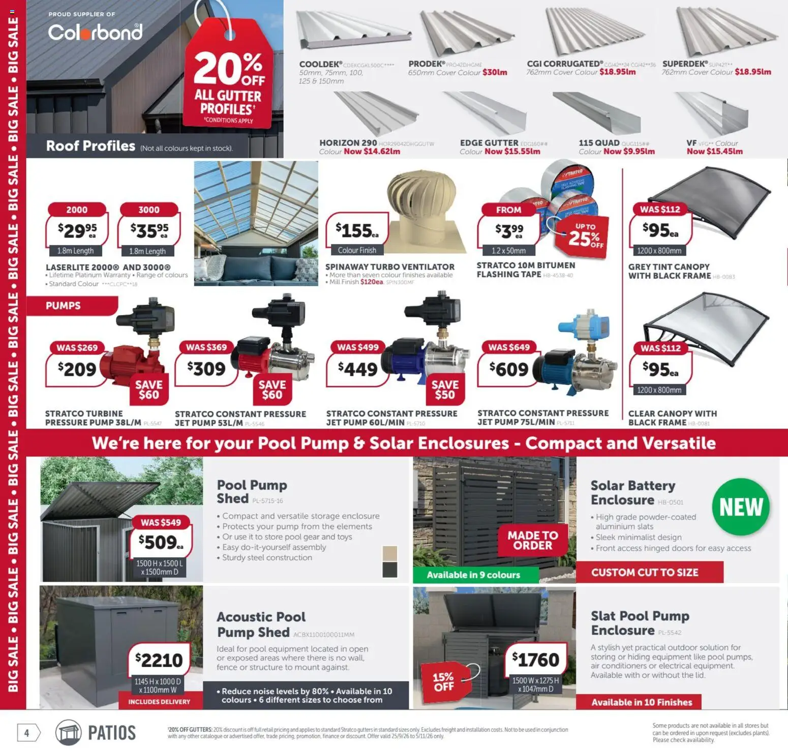 Stratco catalogue - valid from 25/09/2026 | Page: 4 | Products: Battery, Fence, Pumps, Shed