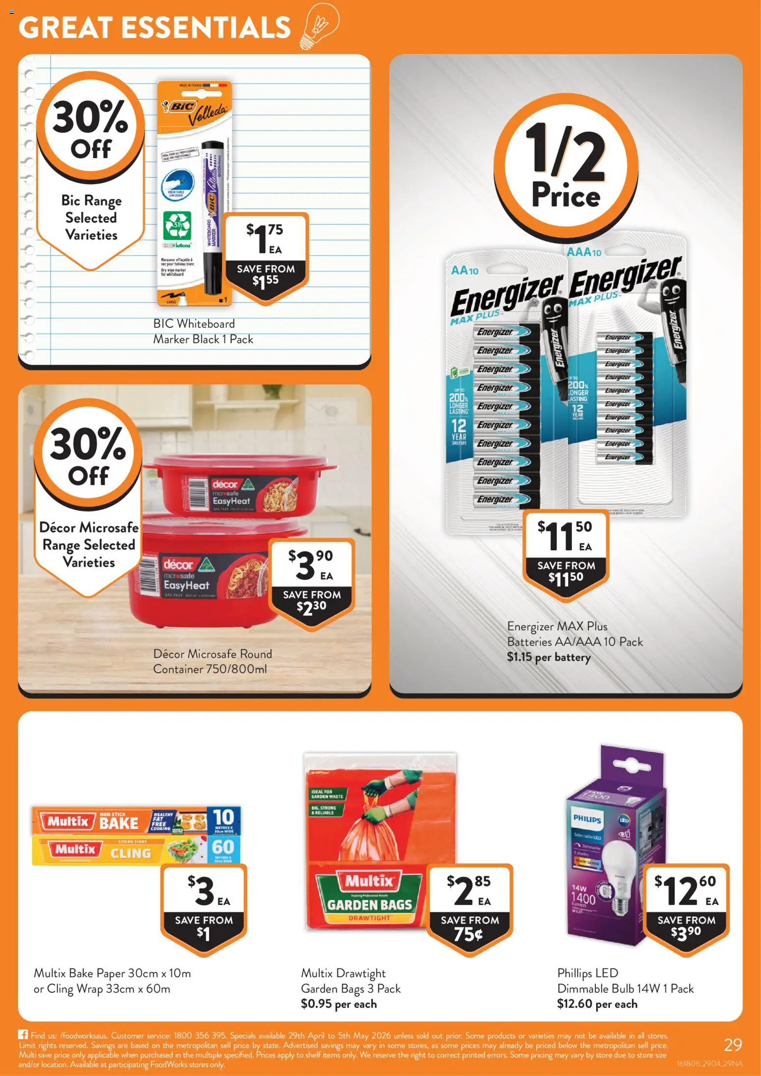 Foodworks catalogue - valid from 29.04.2026 | Page: 29 | Products: Decor, Battery, Bulb, Batteries