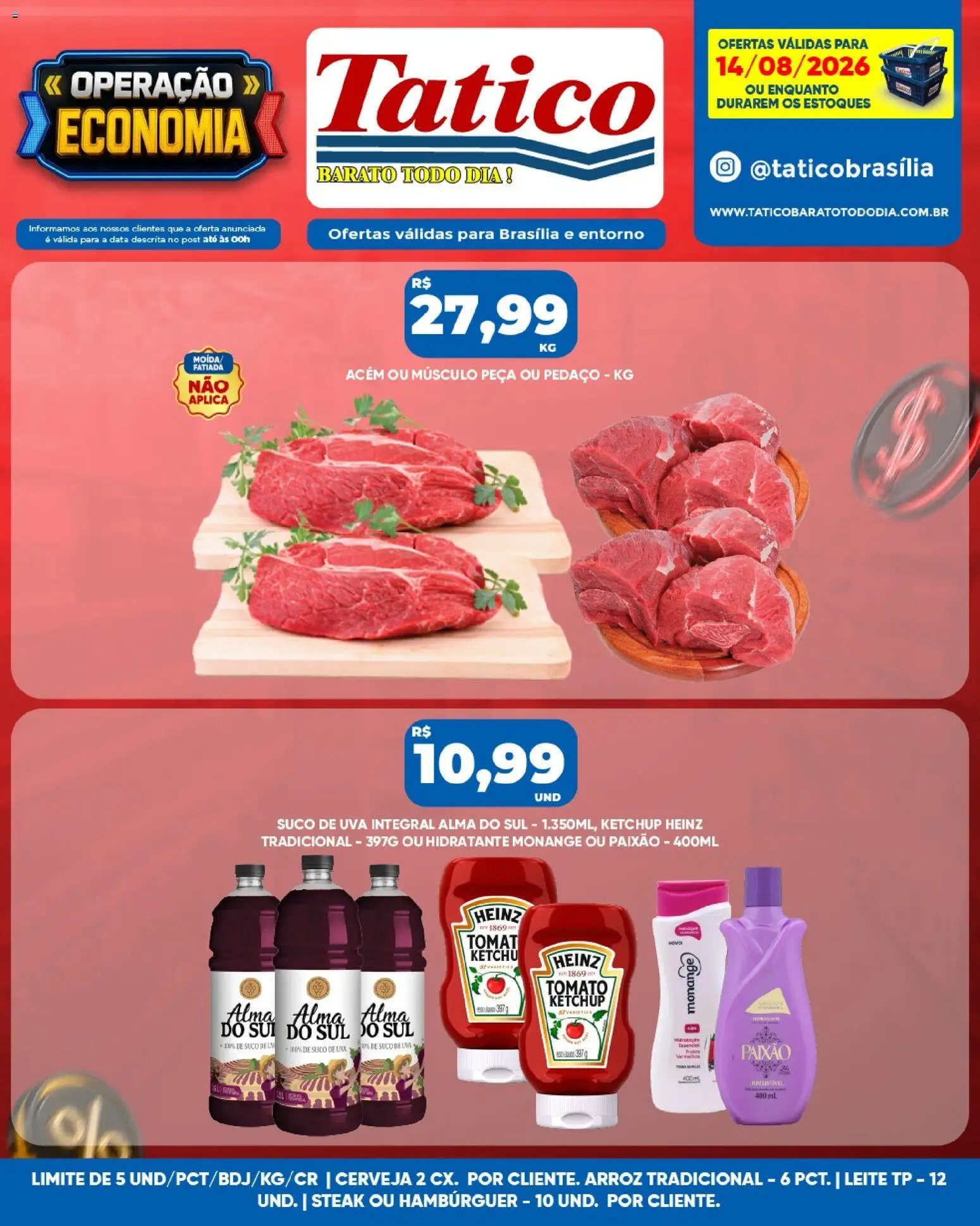 Tatico Folheto - válido de 14/08/2026 | Página: 11 | Produtos: Acém, Leite, Suco, Ketchup