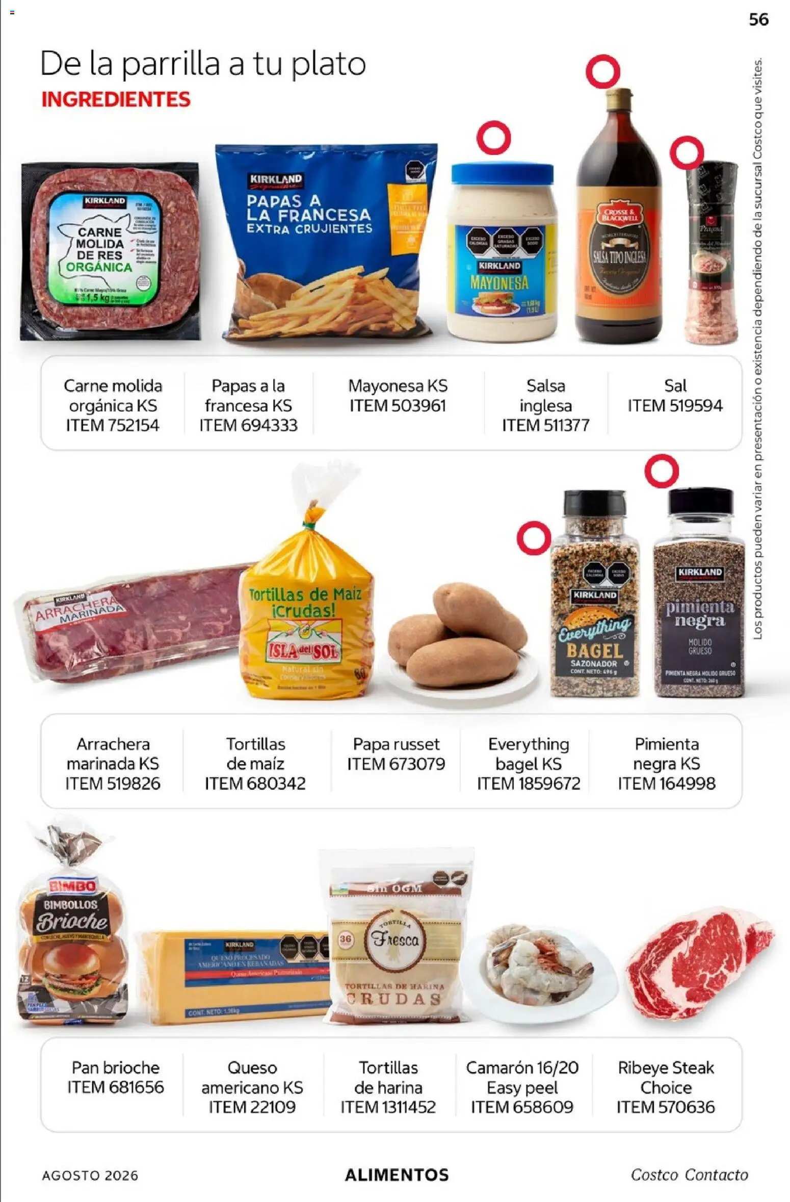 Nuevas ofertas de Costco válidas en toda la República Mexicana desde el 01/08/2026. ¡Encuentra las mejores ofertas en Costco catálogo Agosto! | Página: 56 | Productos: Papa, Sal, Brioche, Ingredientes