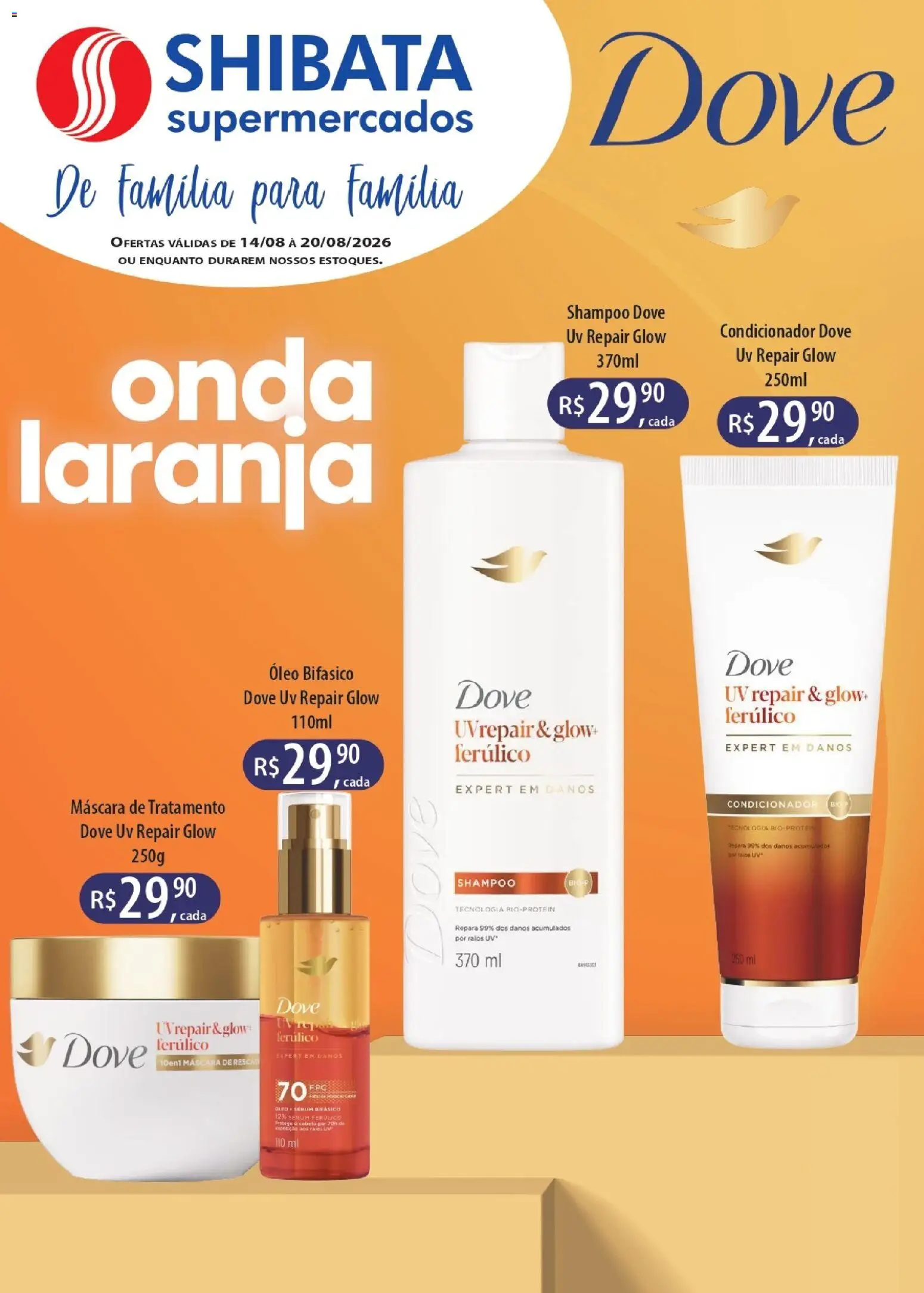 Shibata Folheto - válido de 14/08/2026 | Página: 1 | Produtos: Shampoo, Condicionador, Óleo, Dove
