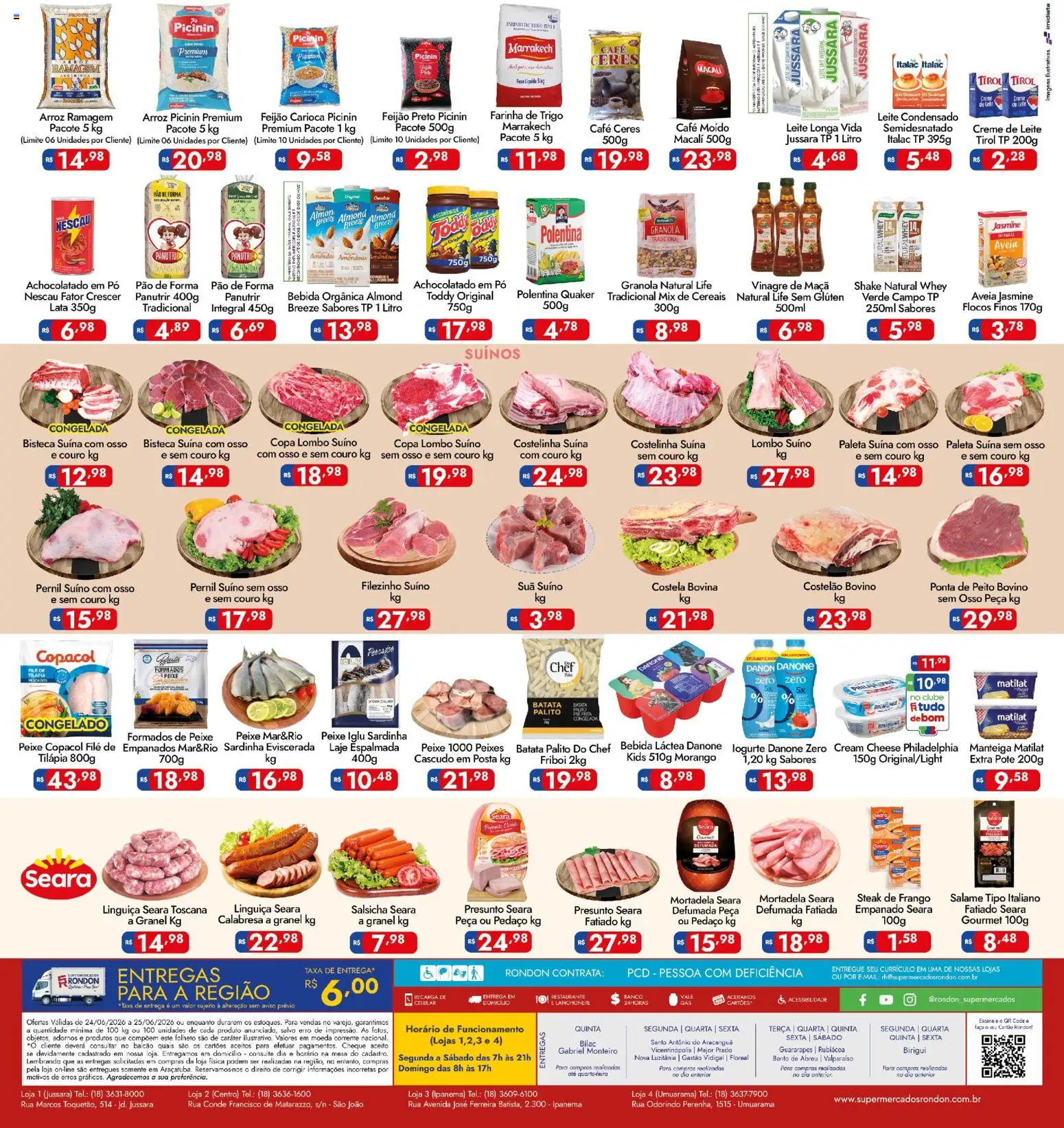 Supermercados Rondon Folheto - válido de 24/06/2026 | Página: 2 | Produtos: Lombo, Pão, Flocos, Leite condensado