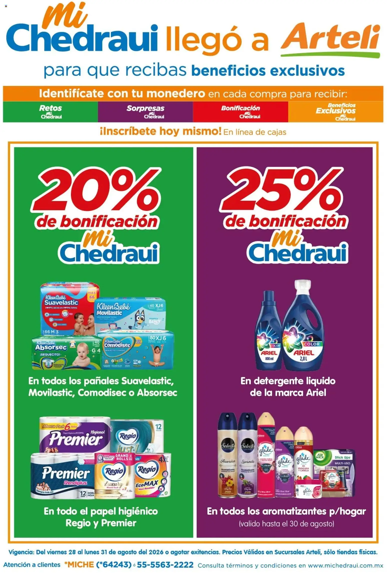 Nuevas ofertas de Arteli válidas en toda la República Mexicana desde el 28/08/2026. ¡Encuentra las mejores ofertas en Arteli folleto MiChedraui! | Página: 1 | Productos: Monedero, Manzana, Pañales, Detergente líquido