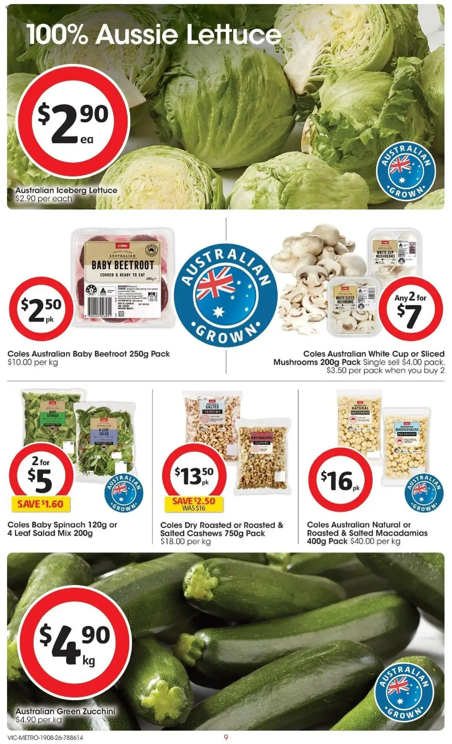 Coles catalogue - valid from 19/08/2026 | Page: 9 | Products: Lettuce, Mushrooms, Greens, Beetroot