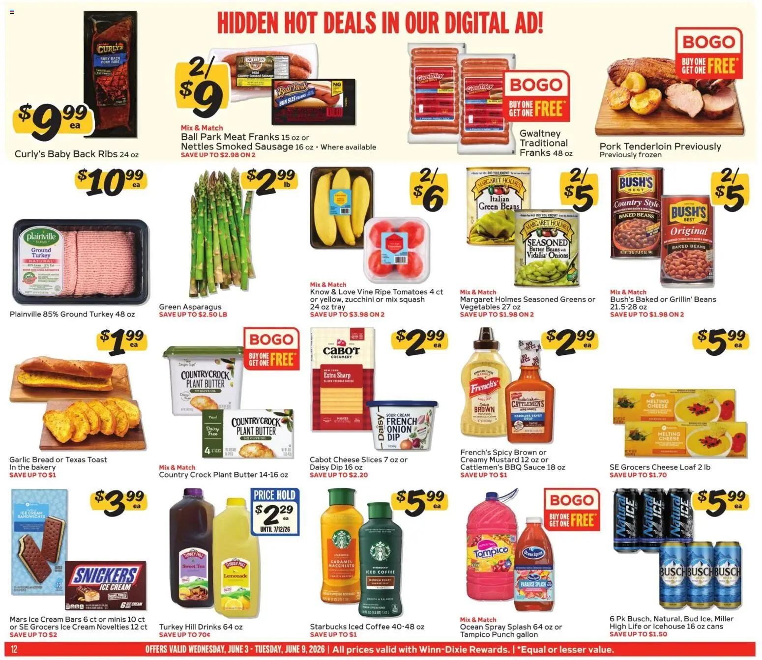 Winn Dixie Weekly Circular - GA - valid from 03.06.2026 | Page: 12 | Products: Squash, Bread, Ice cream, Greens