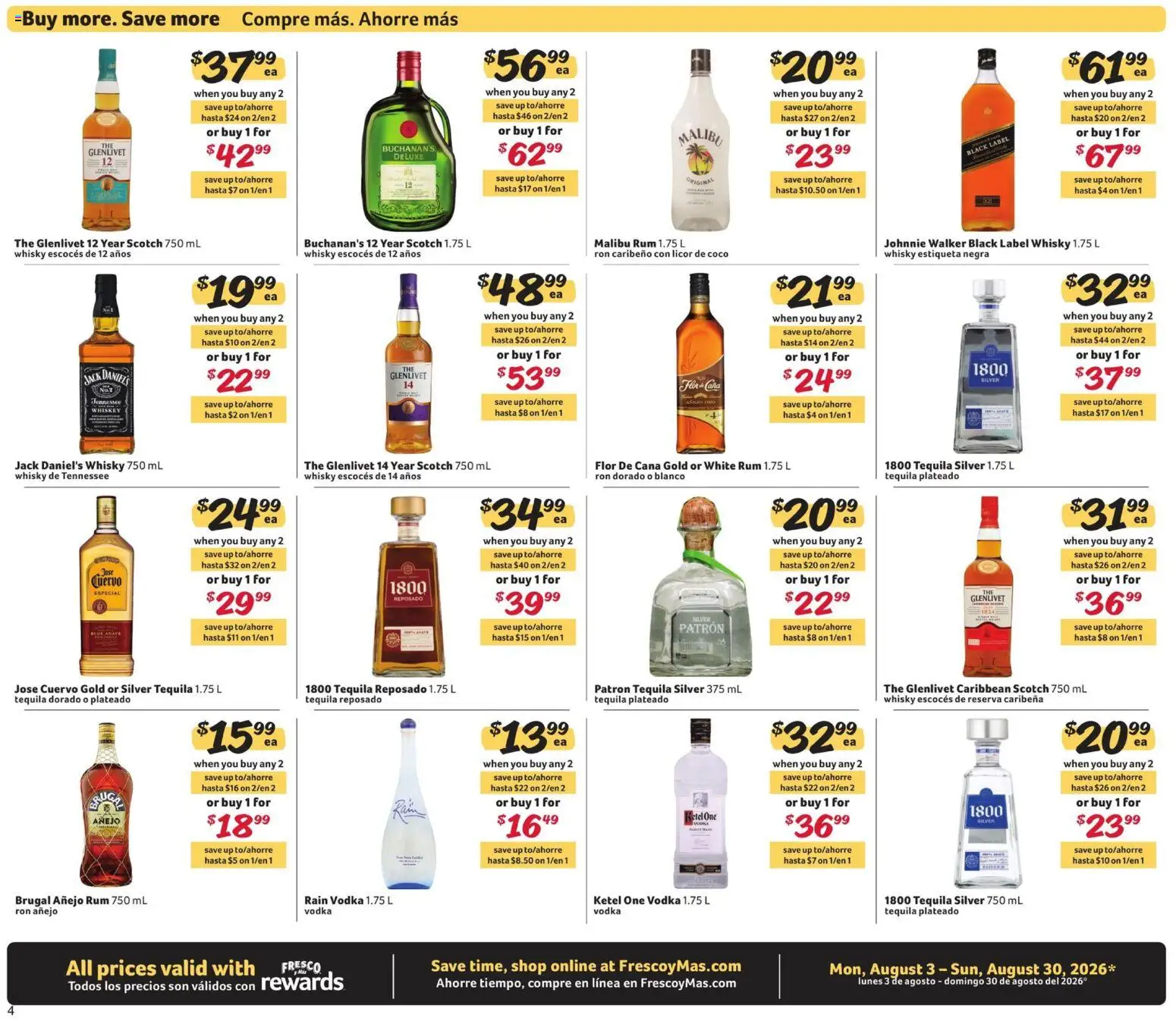 Fresco y Más Alcohol Flyer - valid from 08/03/2026 | Page: 4 | Products: White rum, Tequila, Vodka, Whiskey