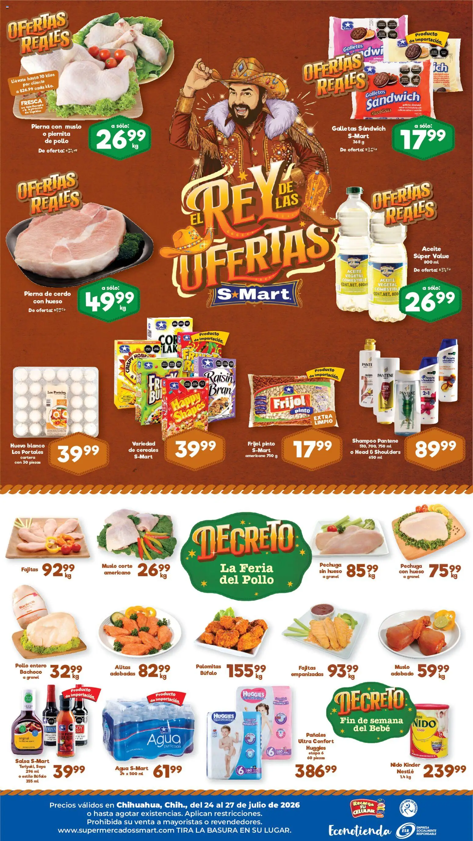 Nuevas ofertas de S-Mart válidas en toda la República Mexicana desde el 24/07/2026. ¡Encuentra las mejores ofertas en S-Mart folleto Chihuahua! | Página: 2 | Productos: Huevo, Cerdo, Galletas, Pañales