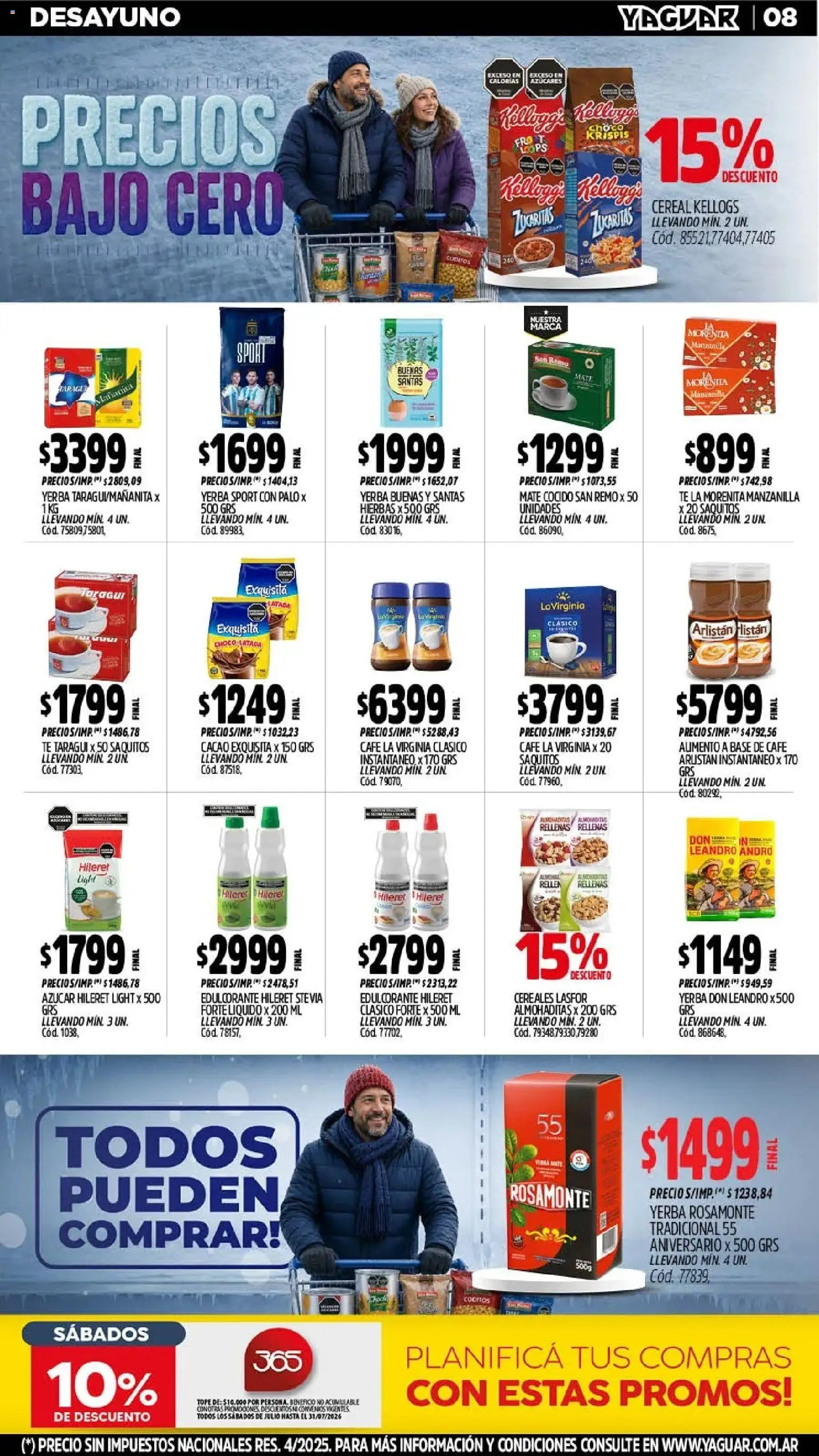 Yaguar - Oferta Semanal Chaco │ válido desde el 20/07/2026 | Página: 8 | Productos: Azucar, Yerba, Cacao, Cereales